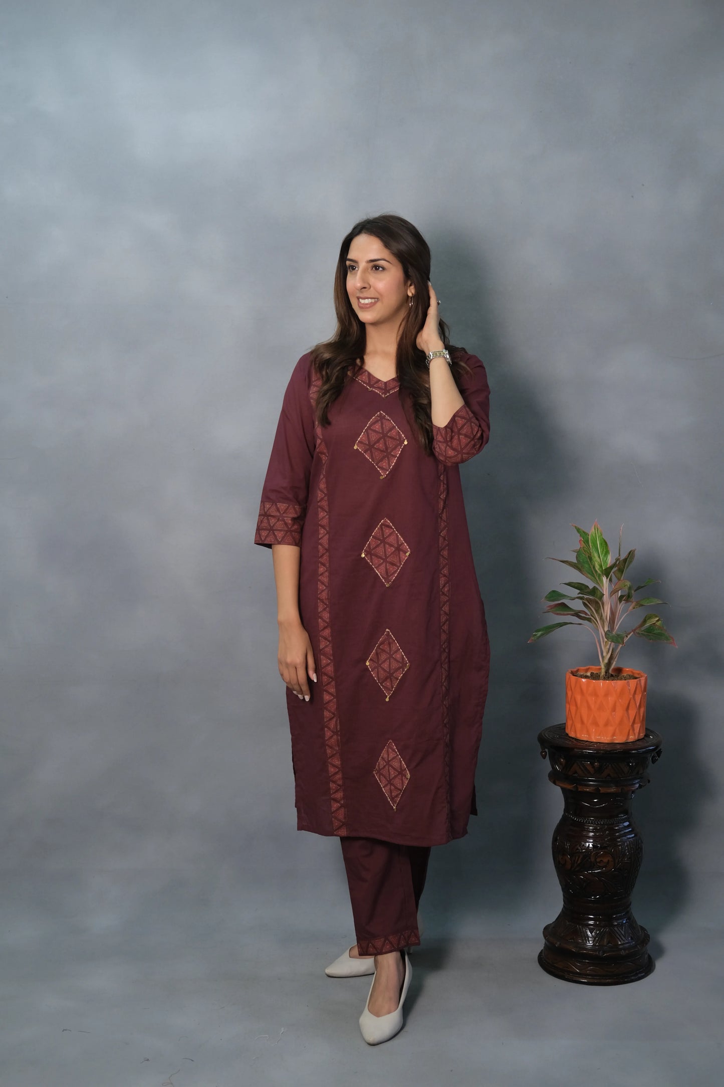 Maroon Printed Kurta Pant Set | Soft Cotton