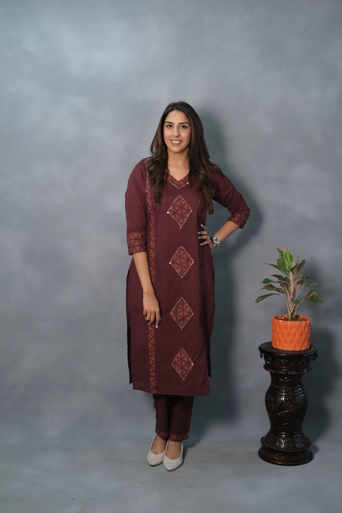 Maroon Printed Kurta Pant Set | Soft Cotton