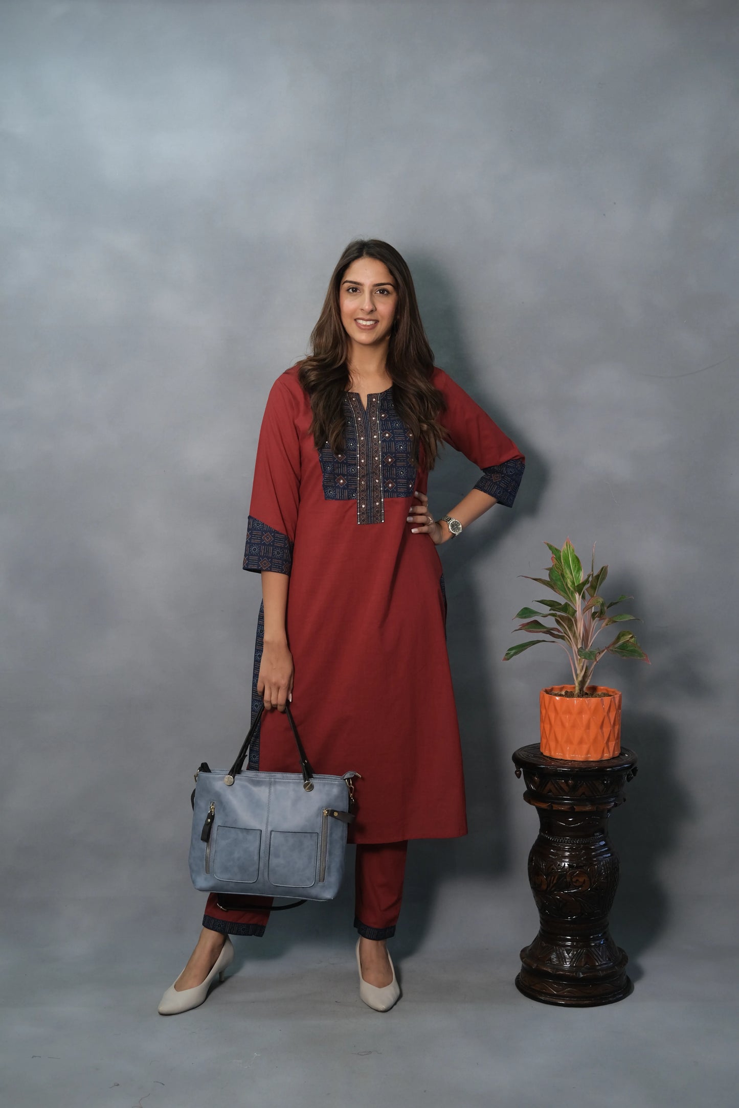 Moti & Sequin Work Kurta Pant Set | Soft Cotton