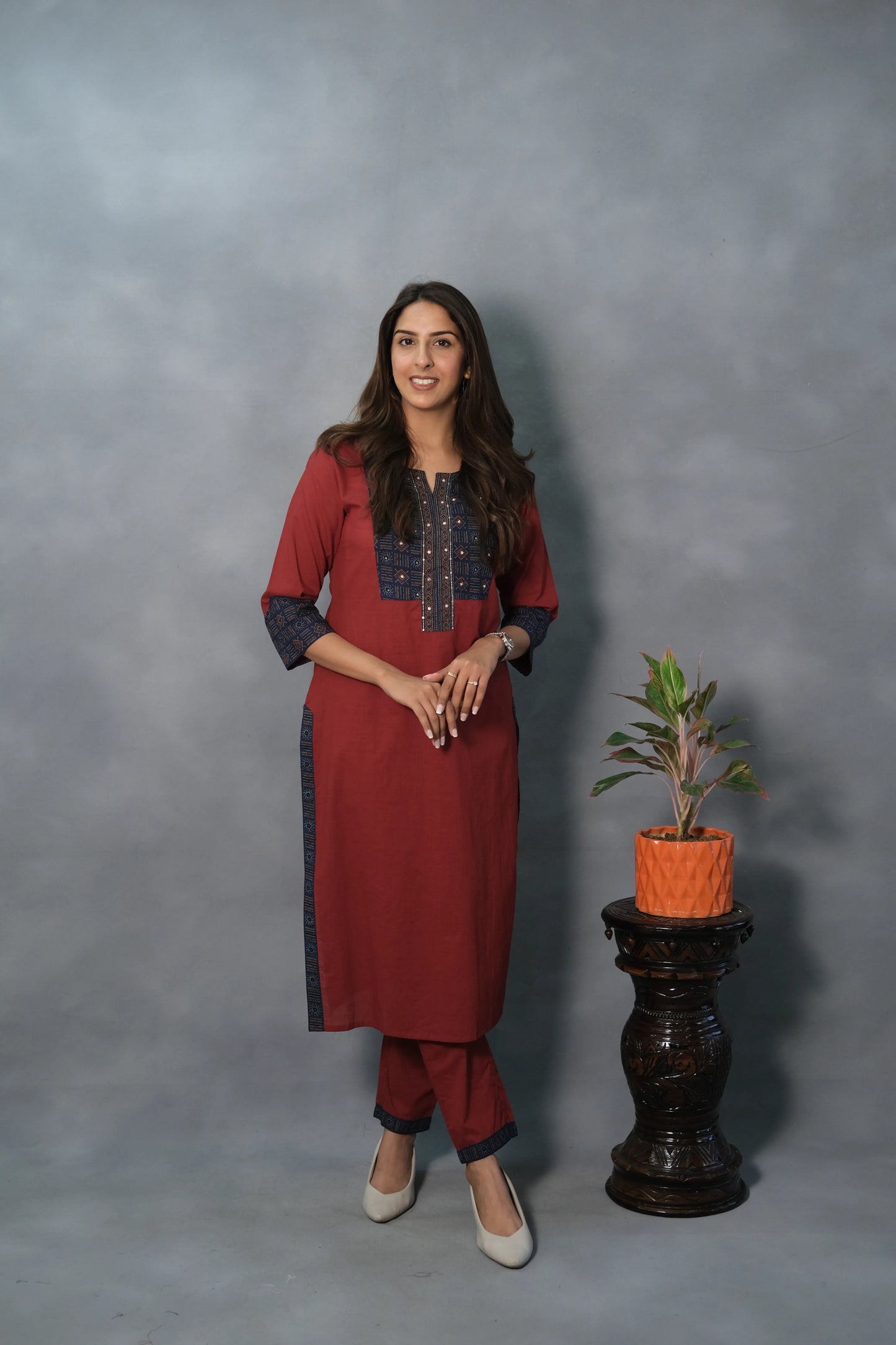 Moti & Sequin Work Kurta Pant Set | Soft Cotton