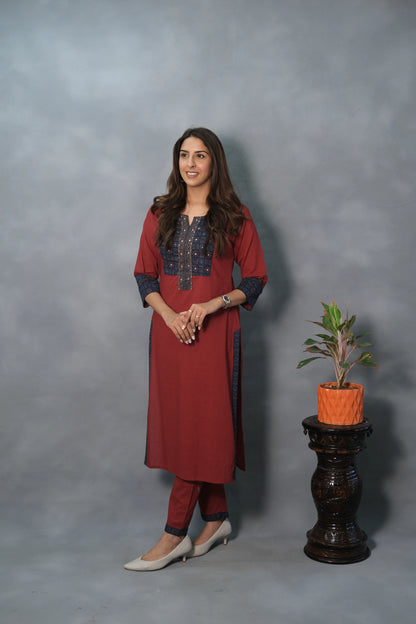 Moti & Sequin Work Kurta Pant Set | Soft Cotton