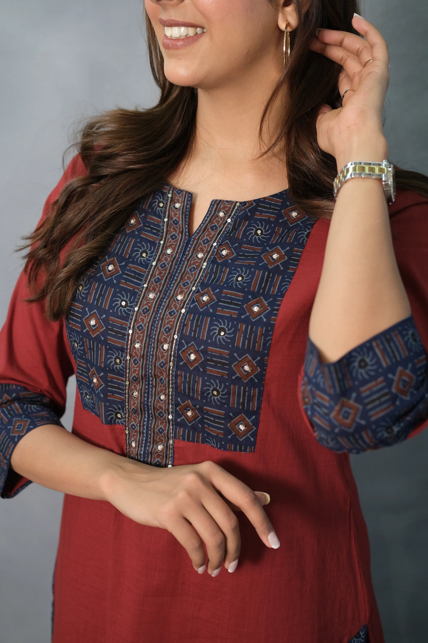 Moti & Sequin Work Kurta Pant Set | Soft Cotton