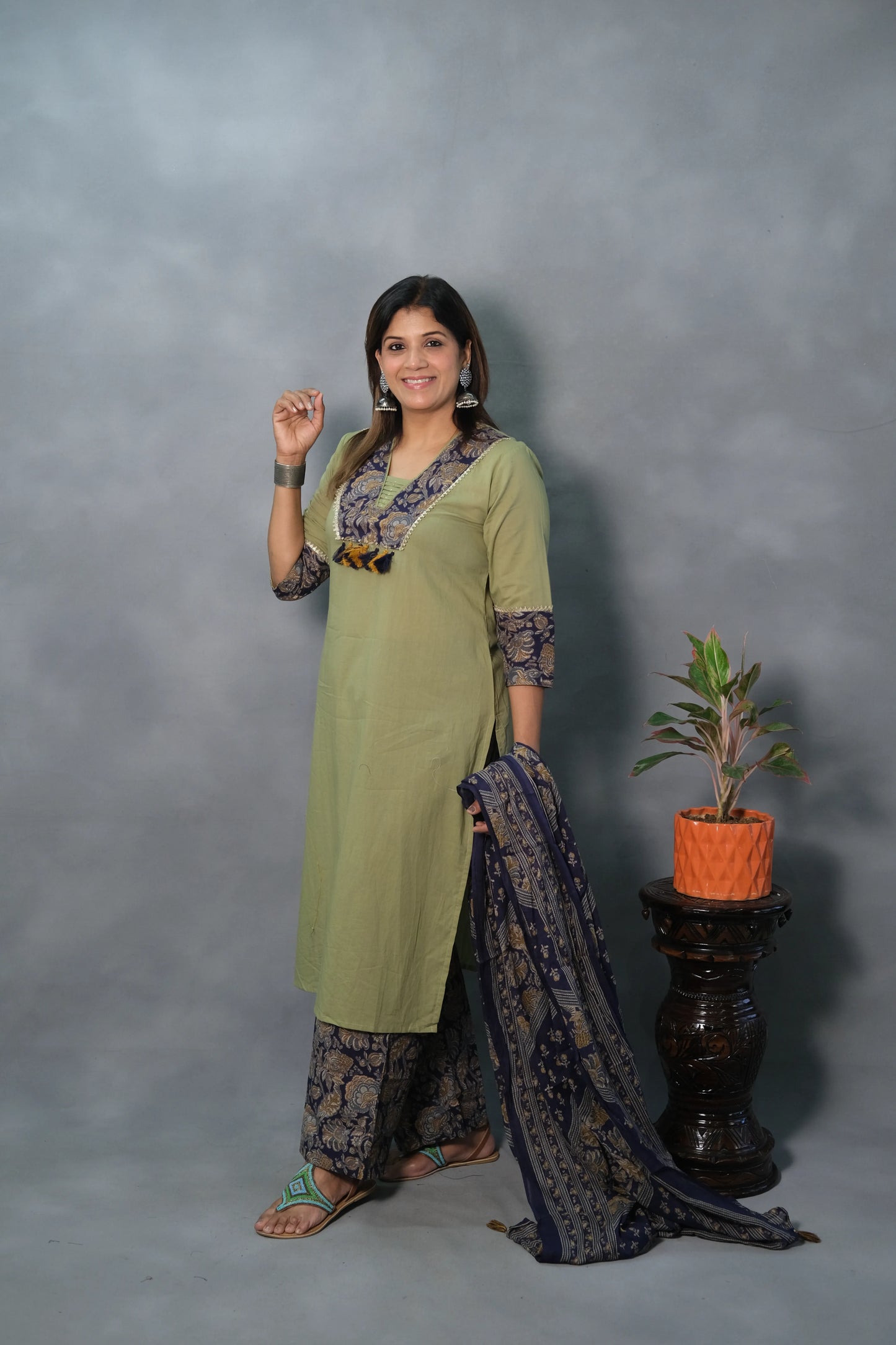 Pista Green Printed Dupatta Set | Soft Cotton