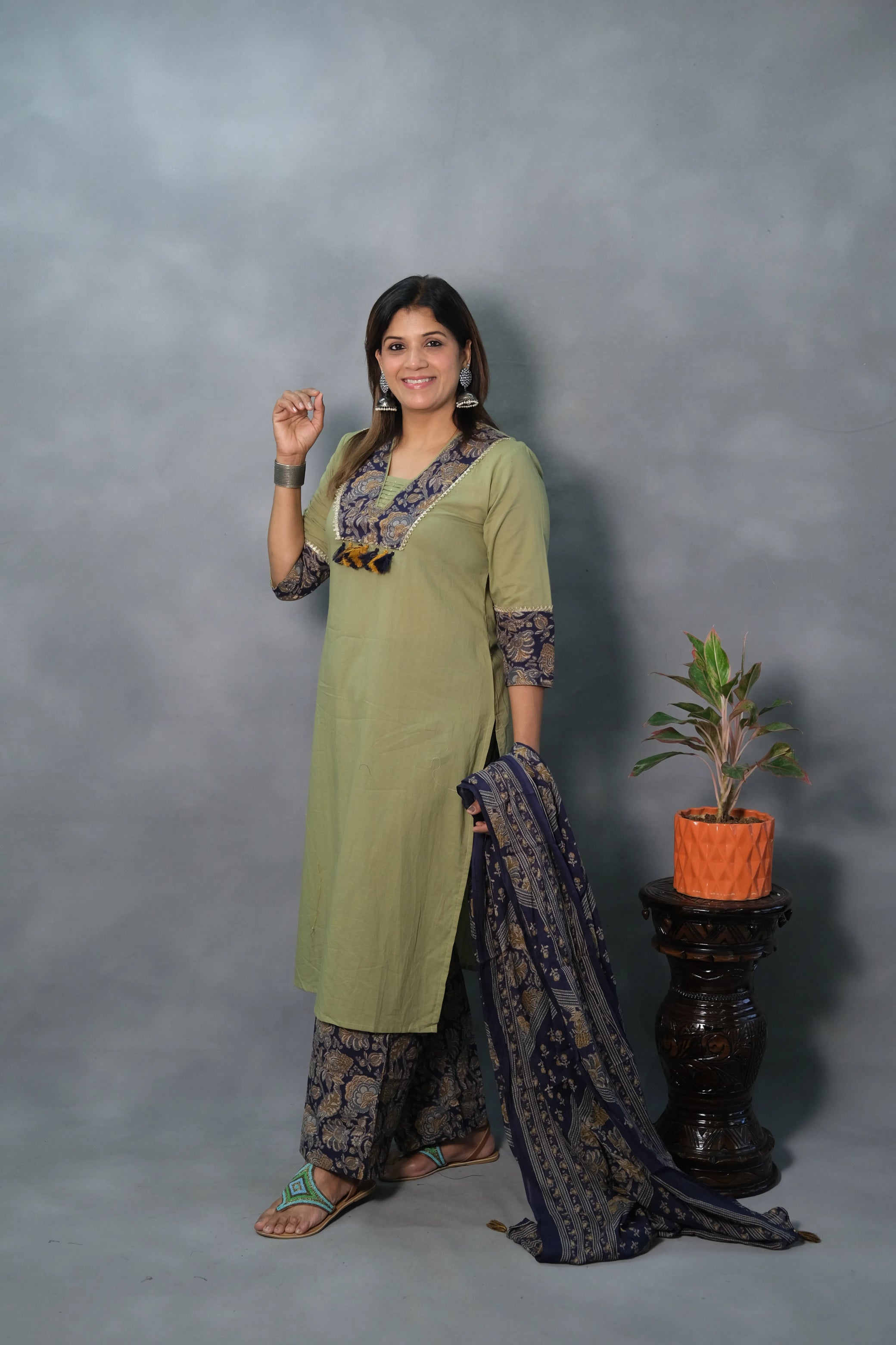 Pista Green Printed Dupatta Set | Soft Cotton