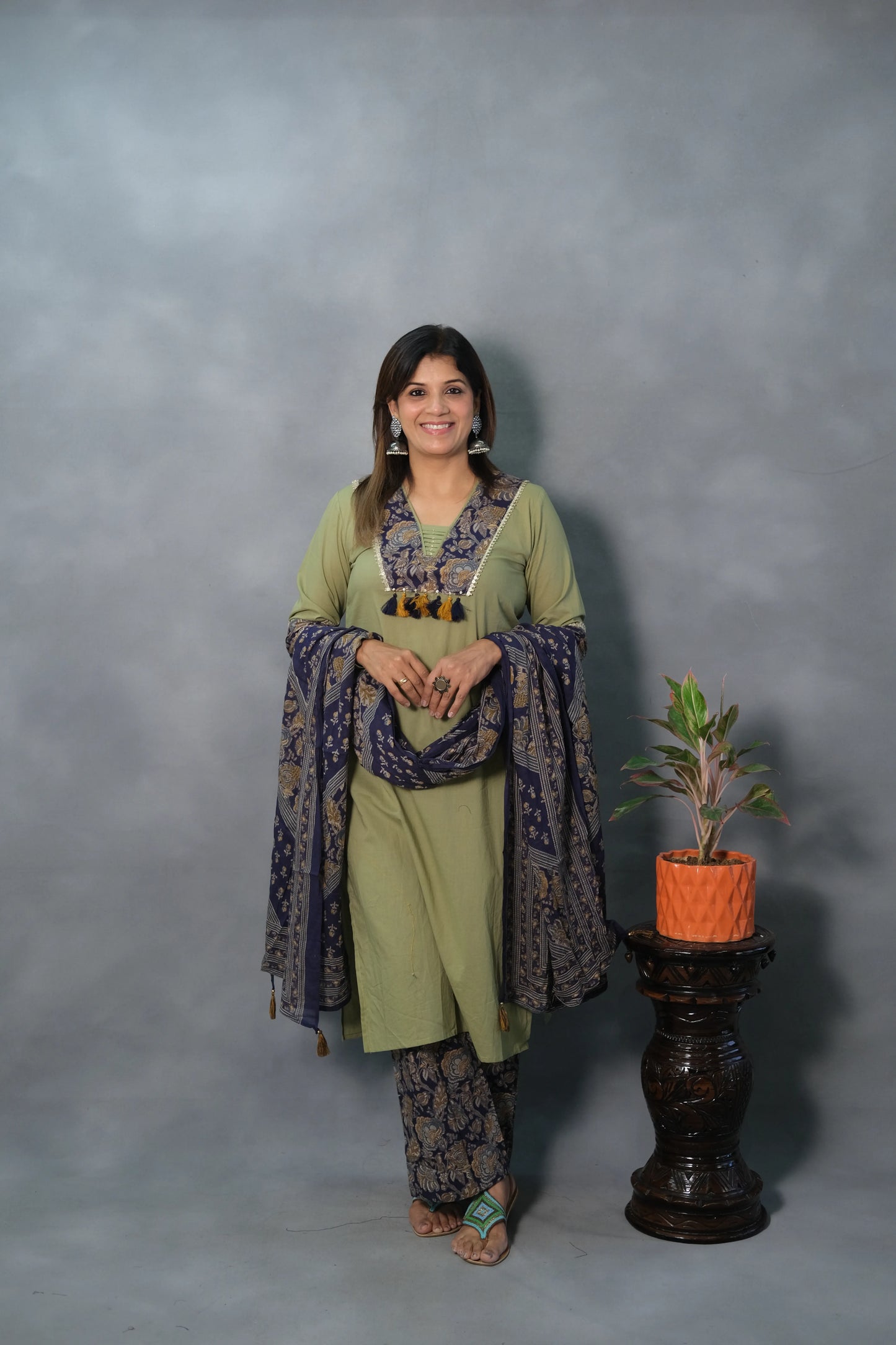 Pista Green Printed Dupatta Set | Soft Cotton
