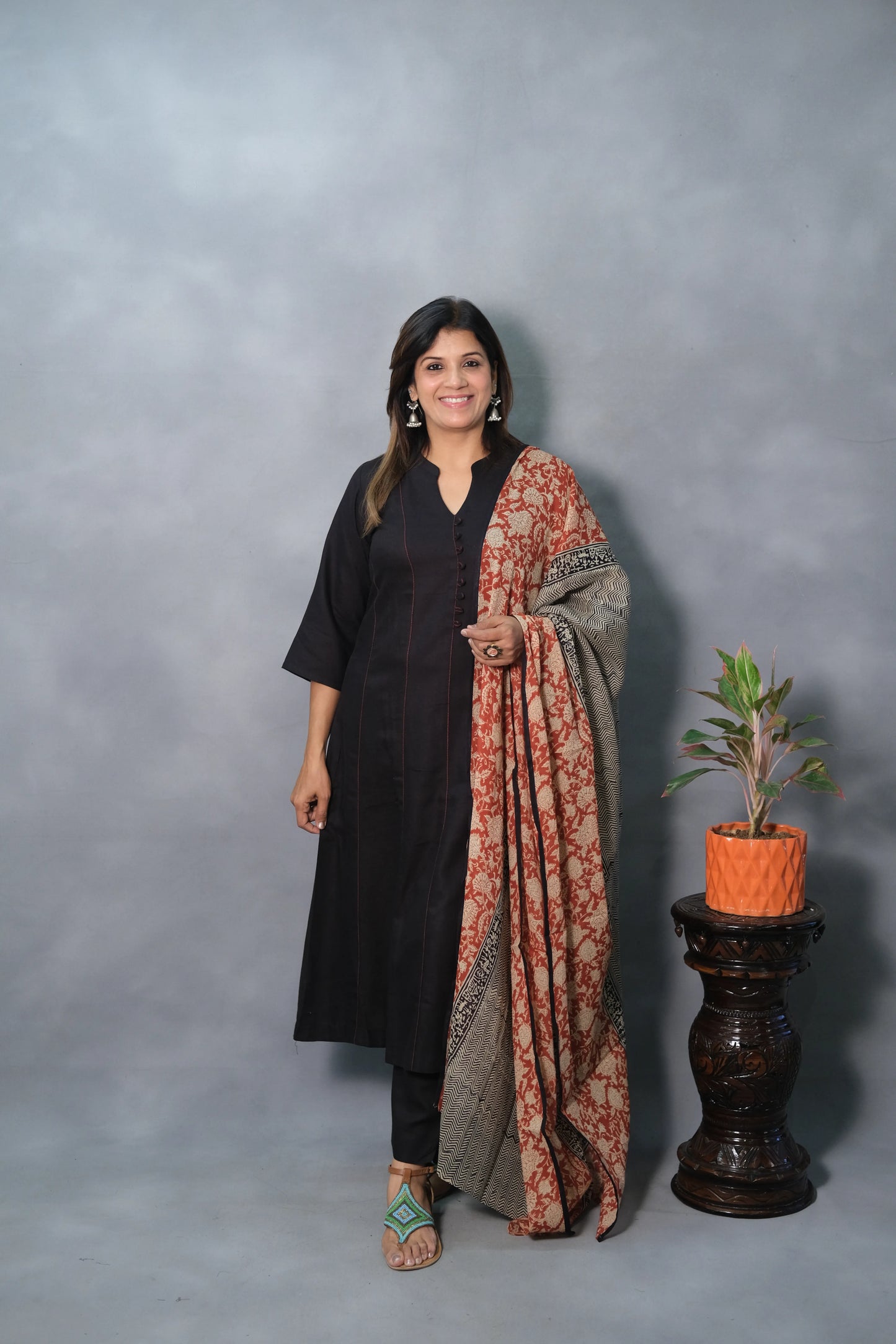 Beautiful Black Anarkali with Kalamkari Dupatta | Soft Cotton