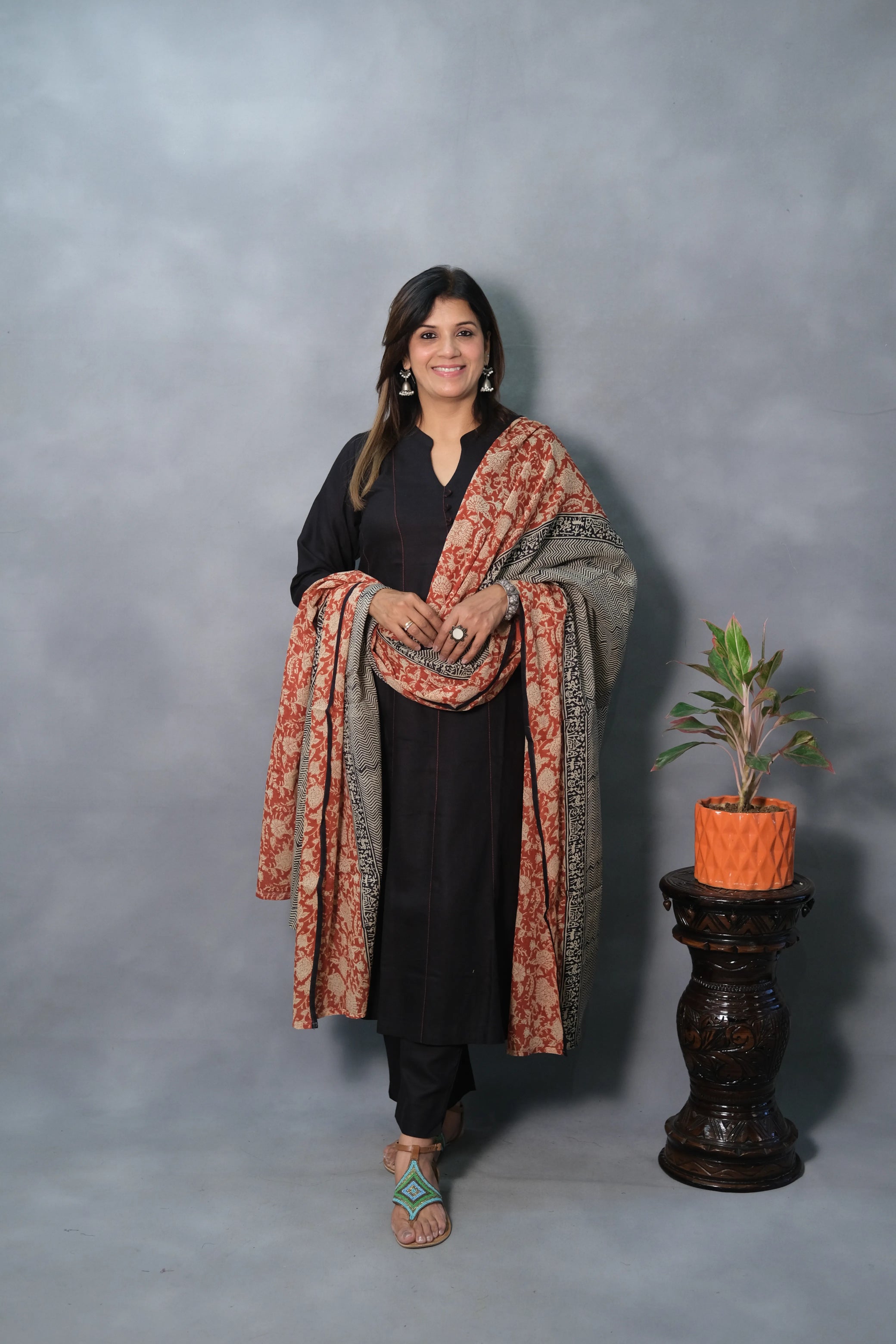 Beautiful Black Anarkali with Kalamkari Dupatta | Soft Cotton