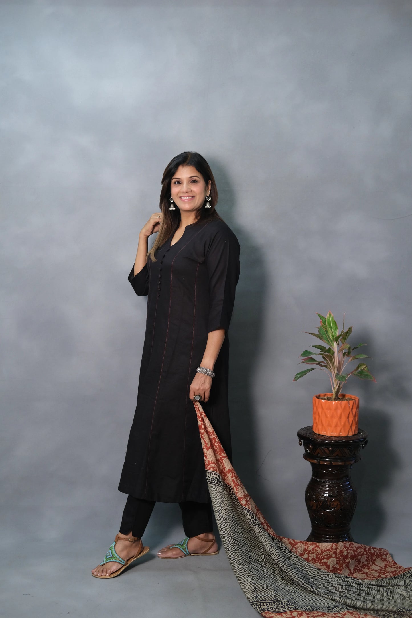 Beautiful Black Anarkali with Kalamkari Dupatta | Soft Cotton