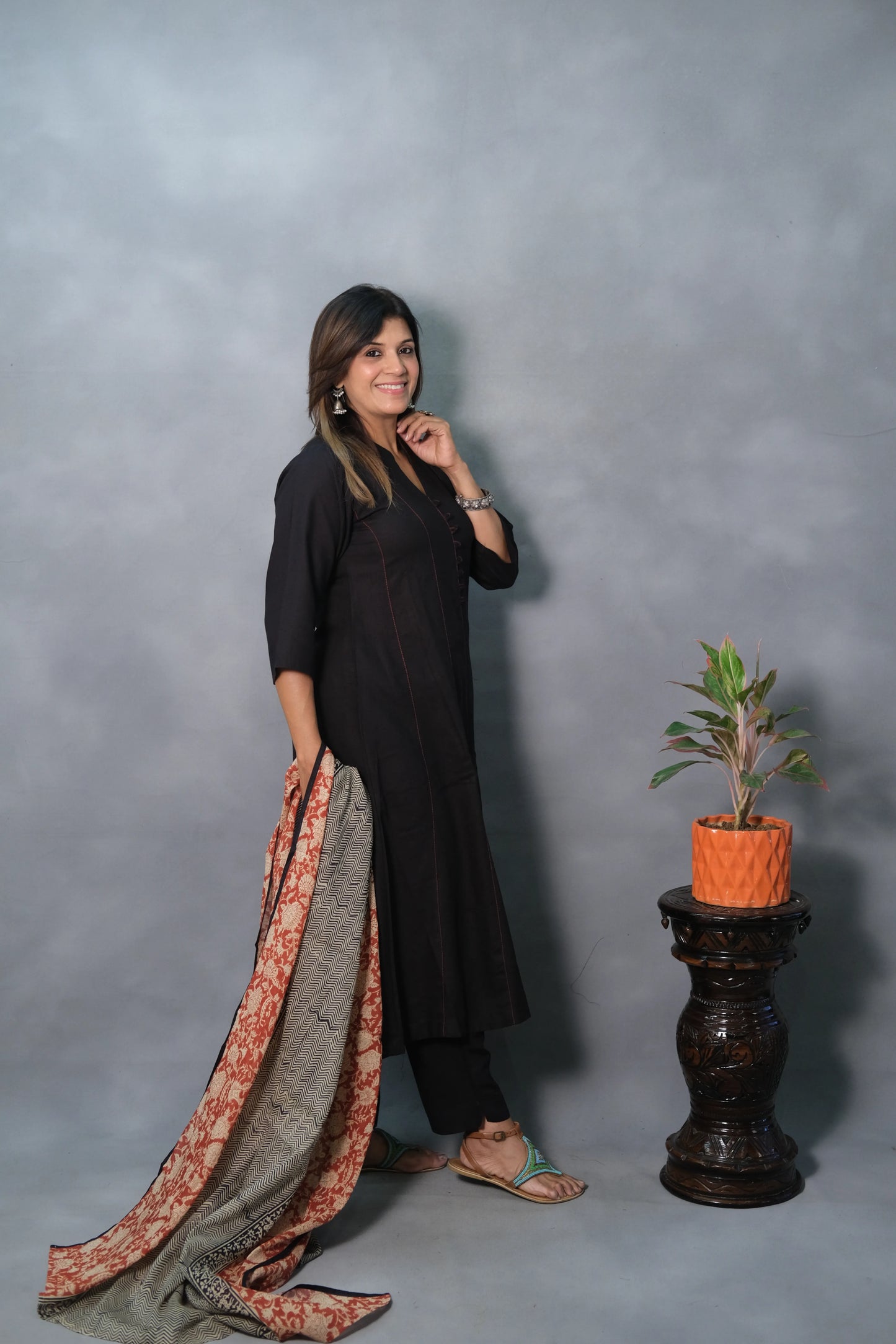 Beautiful Black Anarkali with Kalamkari Dupatta | Soft Cotton