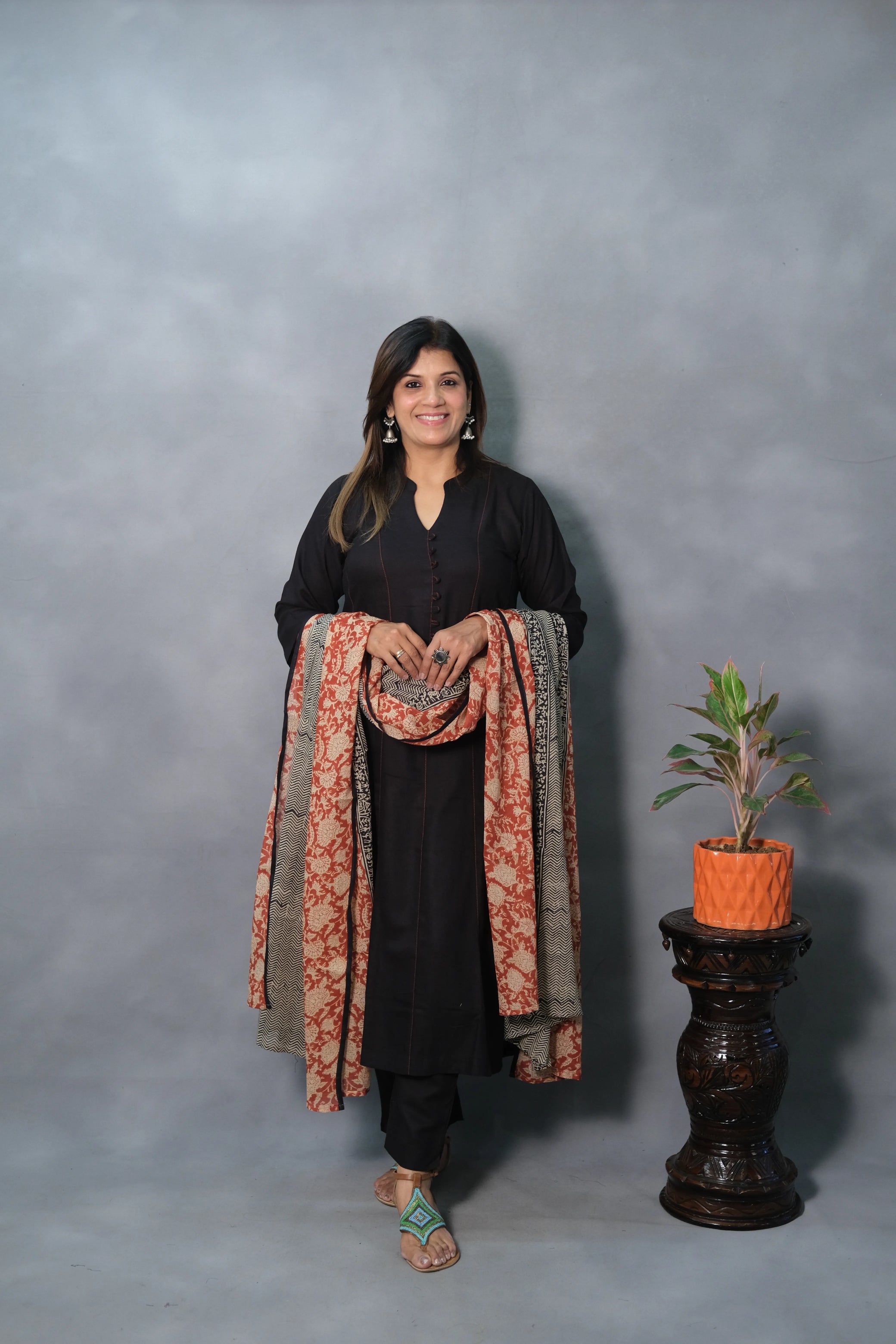 Beautiful Black Anarkali with Kalamkari Dupatta | Soft Cotton