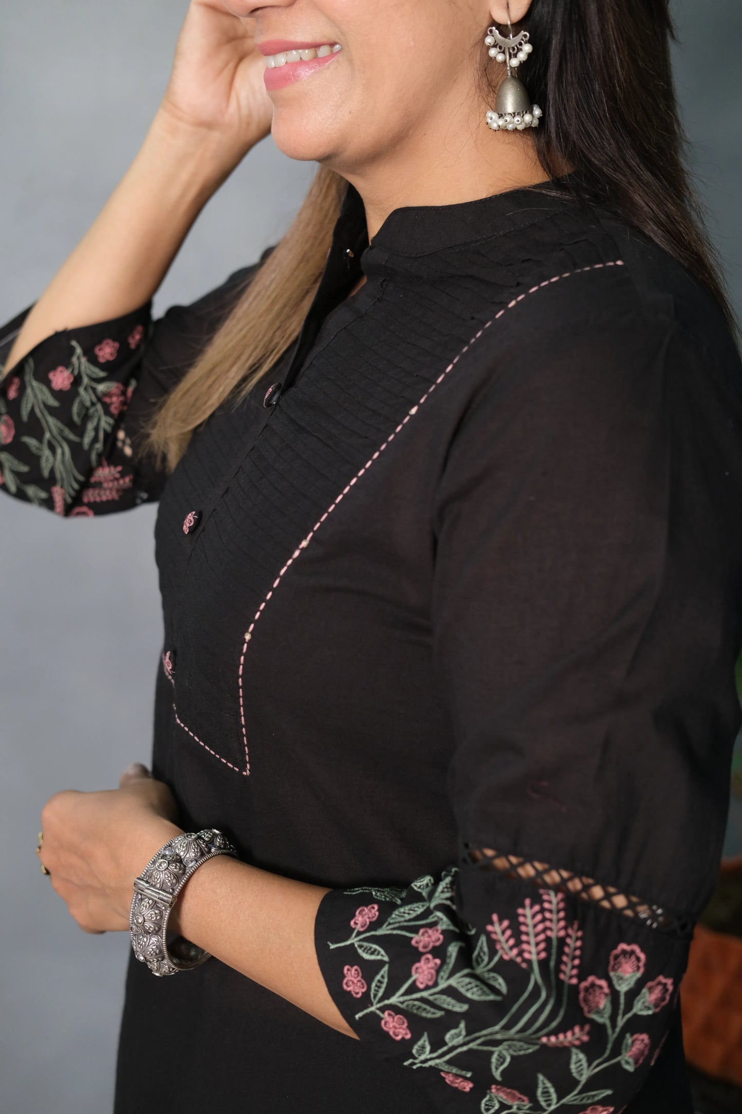 Black Embroidered Kurta Pant Set | Soft Cotton