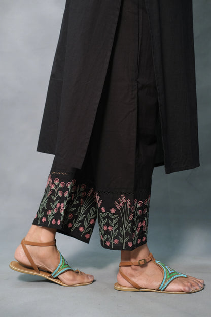 Black Embroidered Kurta Pant Set | Soft Cotton