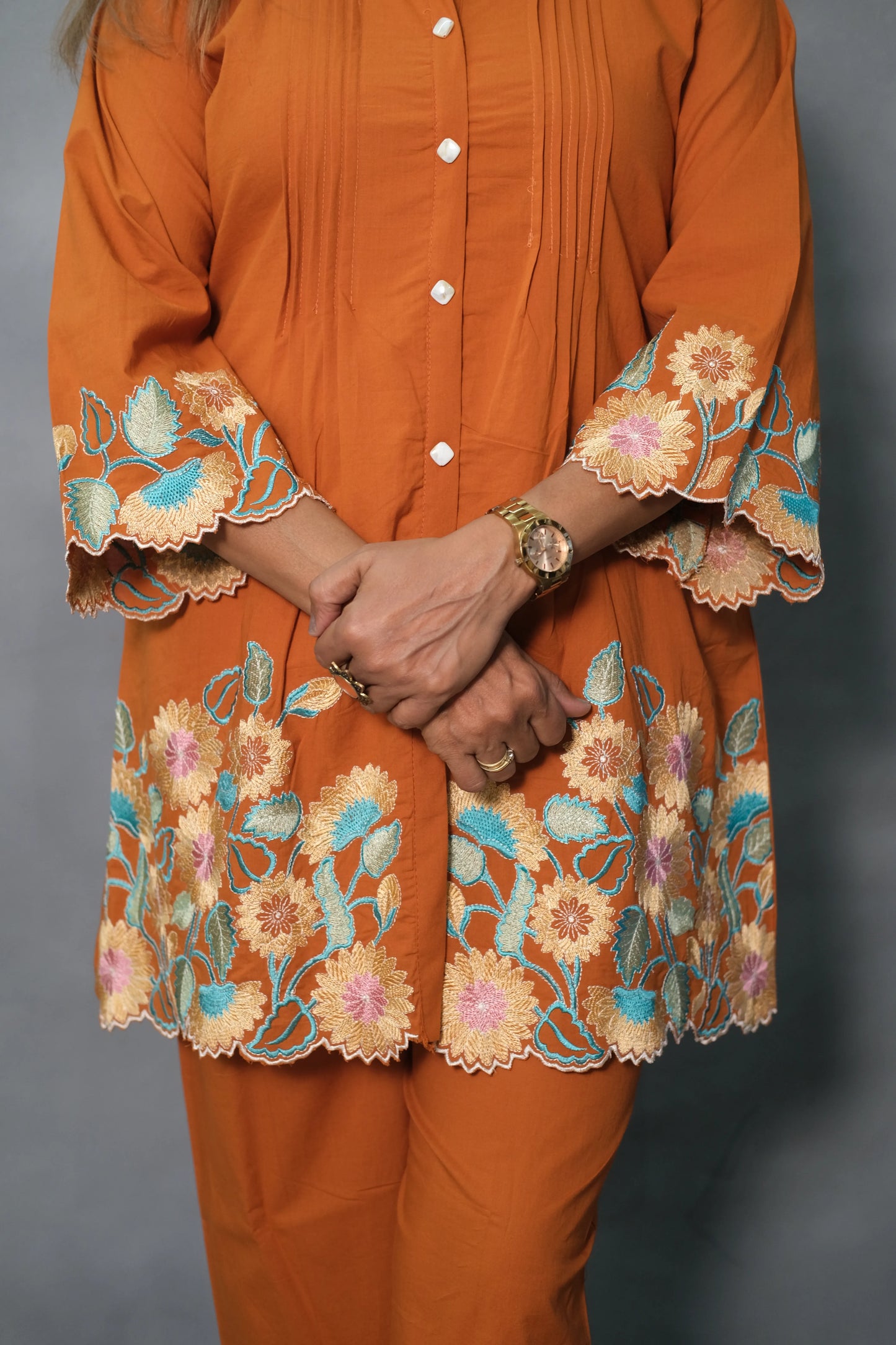 Rust Embroidered Co-ord Set | Mul Cotton