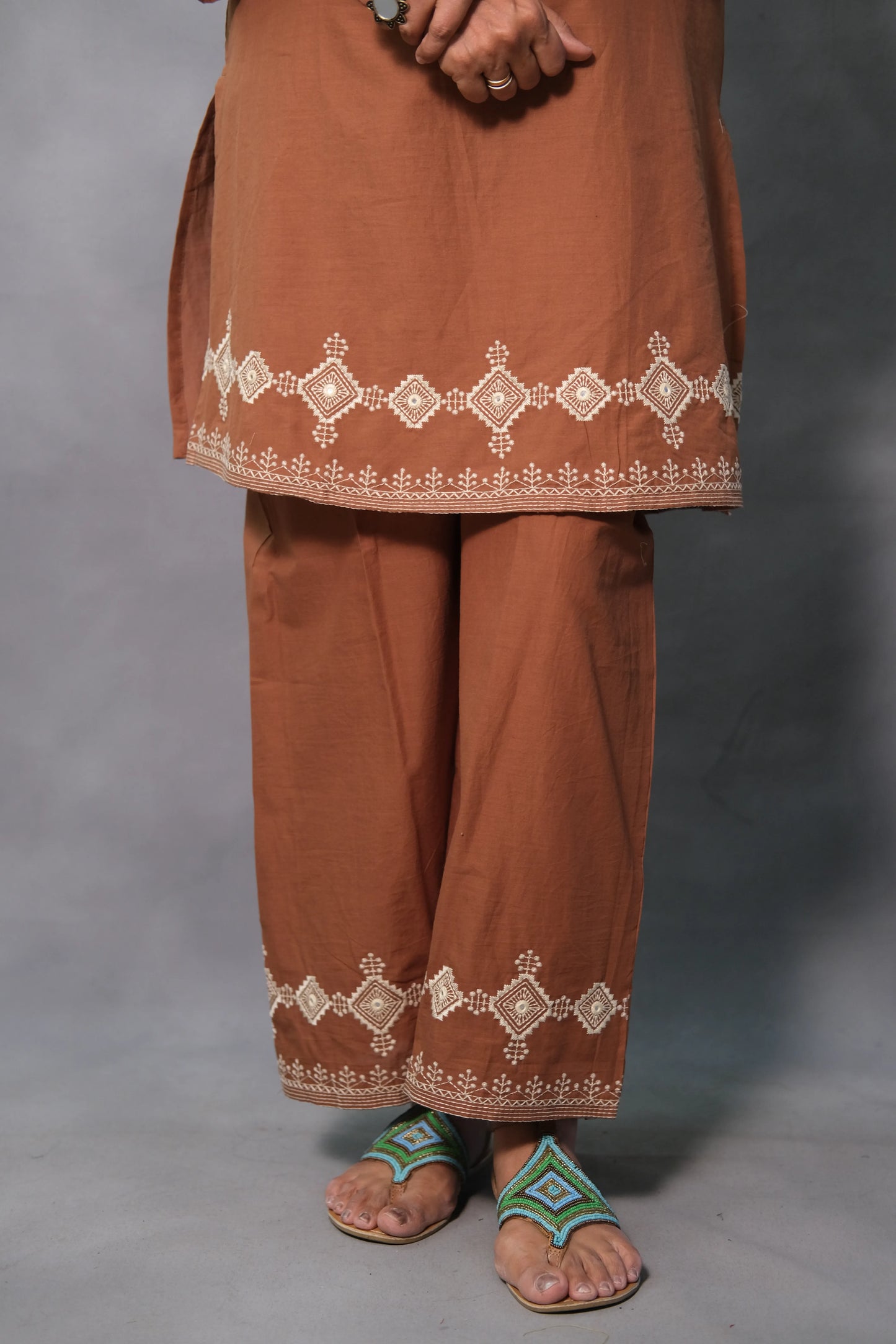 Coffee Brown Embroidered Co-ord Set | Soft Cotton