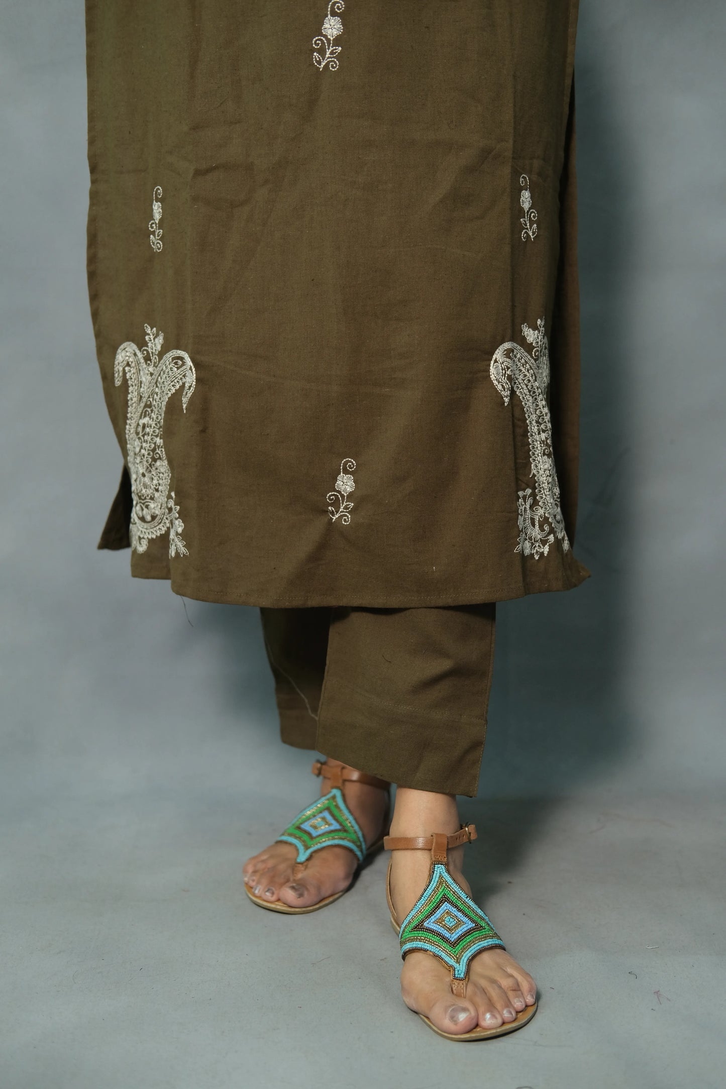 Mehndi Green Embroidered Dupatta Set | Pure Cotton Fabric