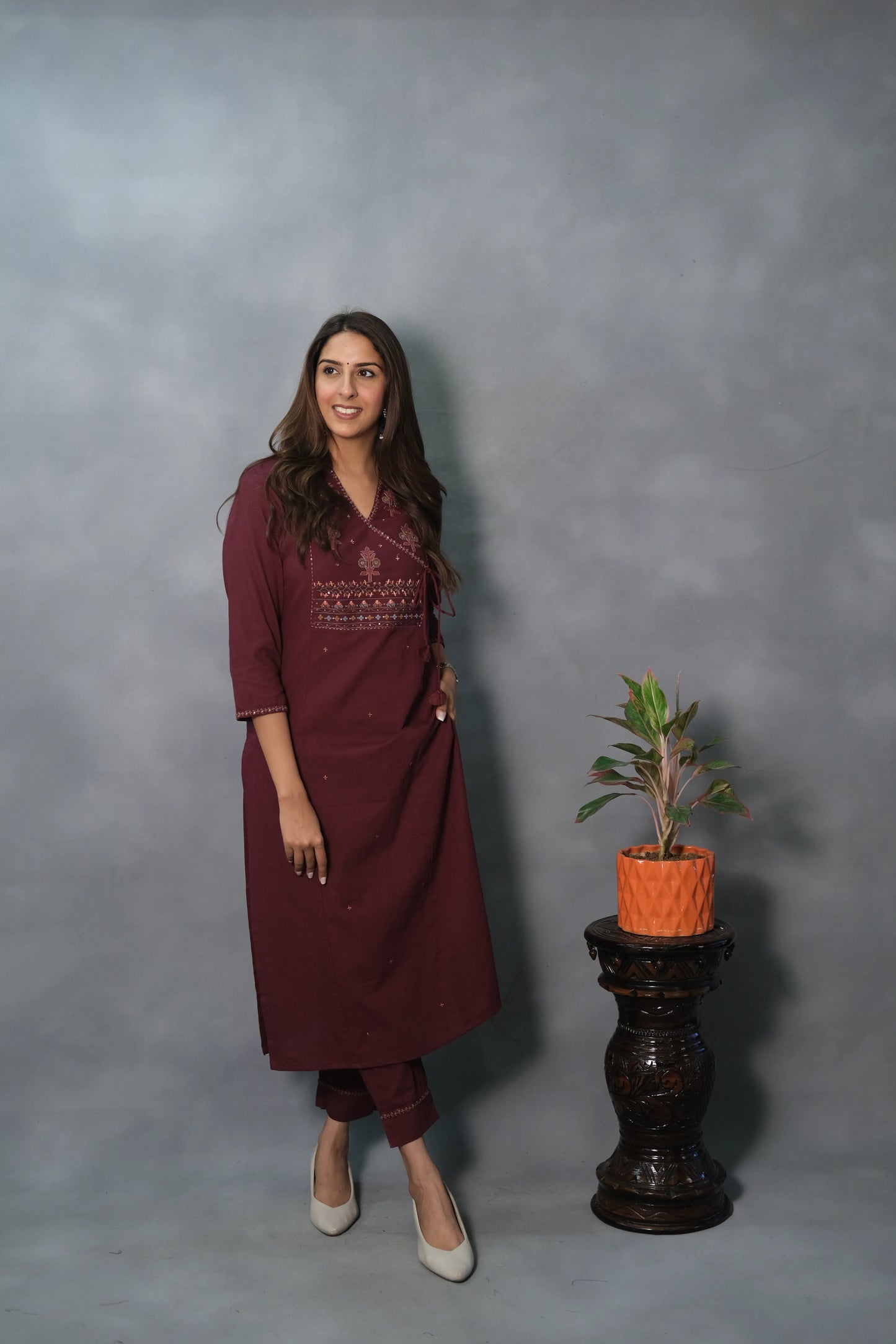 Maroon Embroidered Kurta Pant Set | Premium Cotton