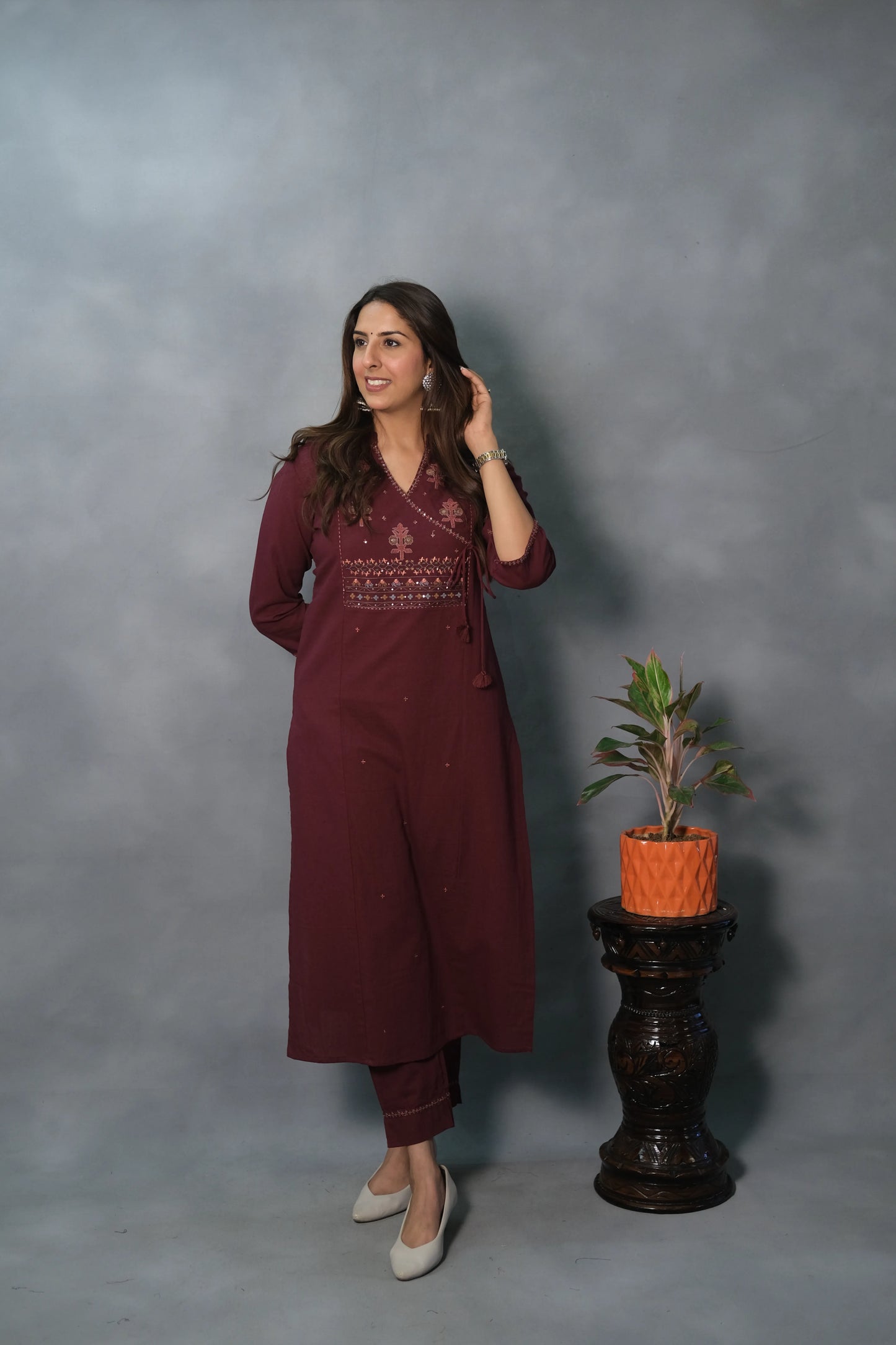 Maroon Embroidered Kurta Pant Set | Premium Cotton