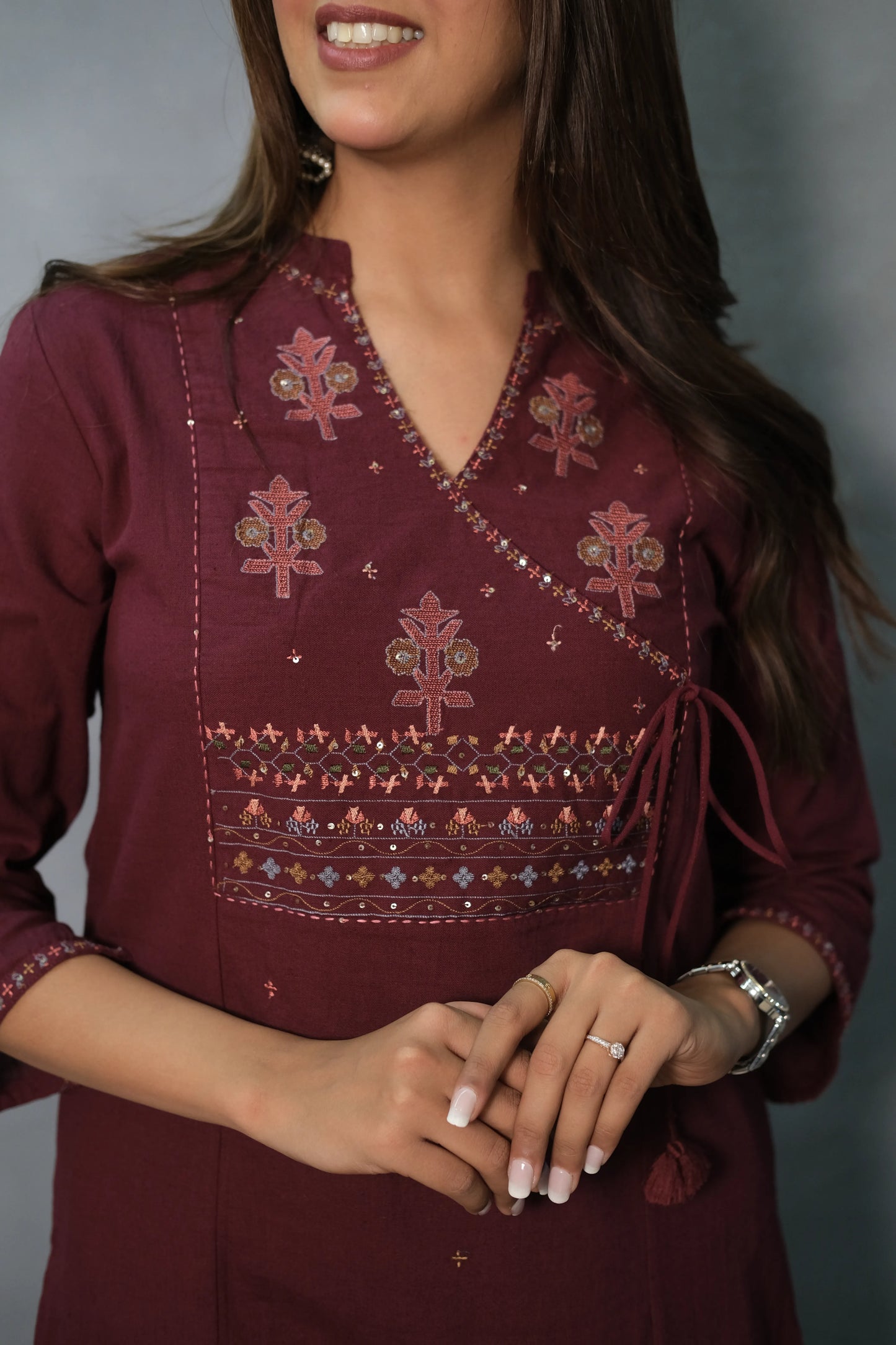 Maroon Embroidered Kurta Pant Set | Premium Cotton