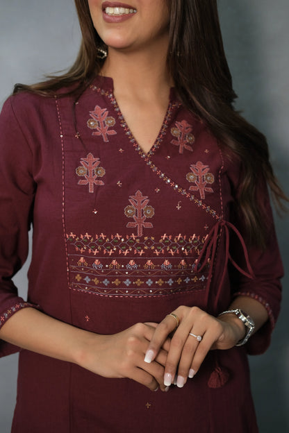 Maroon Embroidered Kurta Pant Set | Premium Cotton