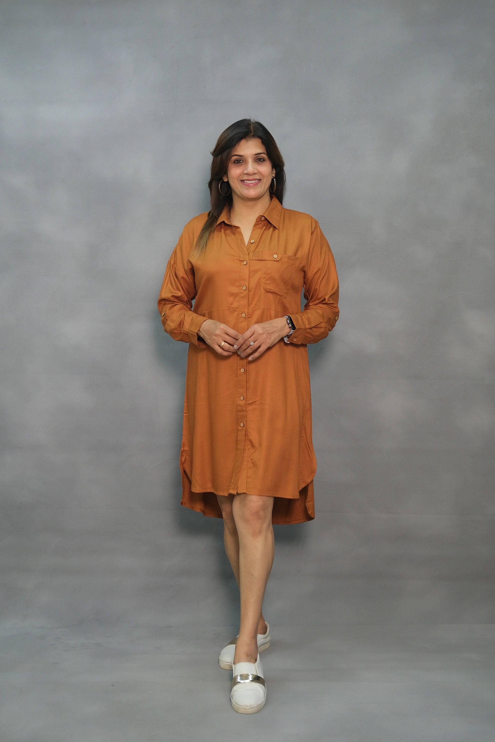 Trendy Soft Cotton Shirt-Style Dress – Chic & Comfortable Ethnic Wear