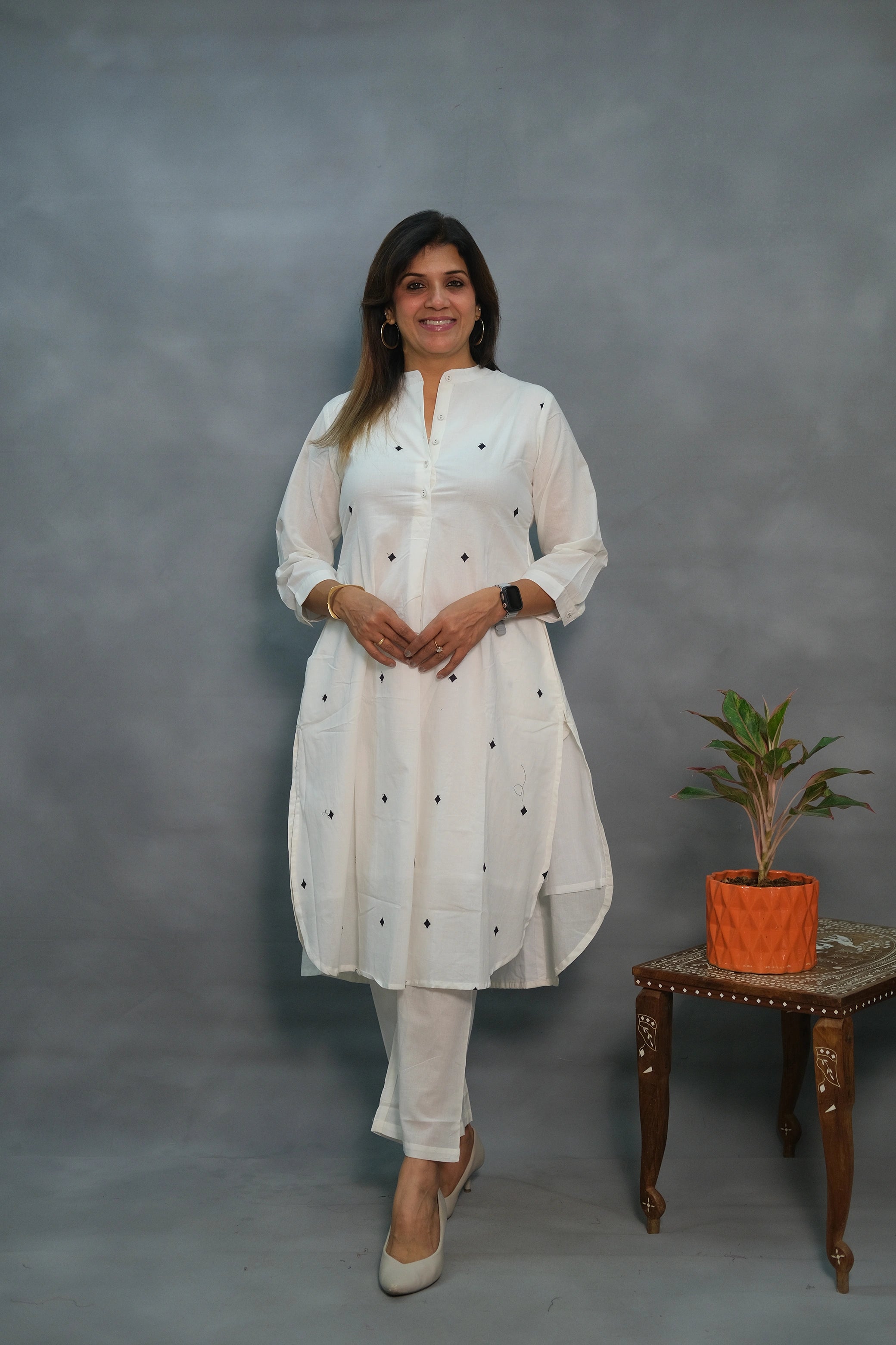 Embroidered Kurta Pant Set with Smocked Back & Lining – Soft Mul Cotton
