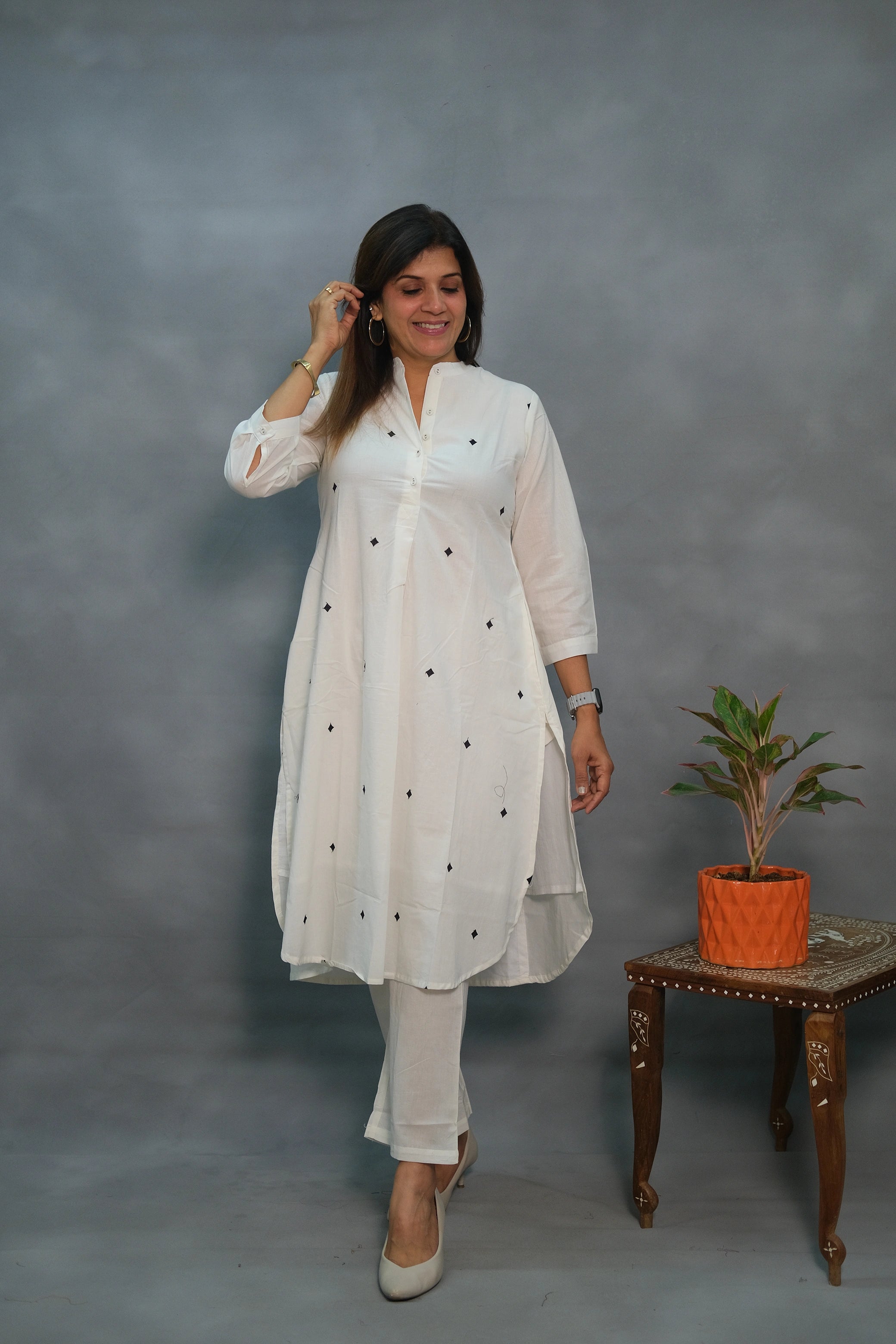 Embroidered Kurta Pant Set with Smocked Back & Lining – Soft Mul Cotton