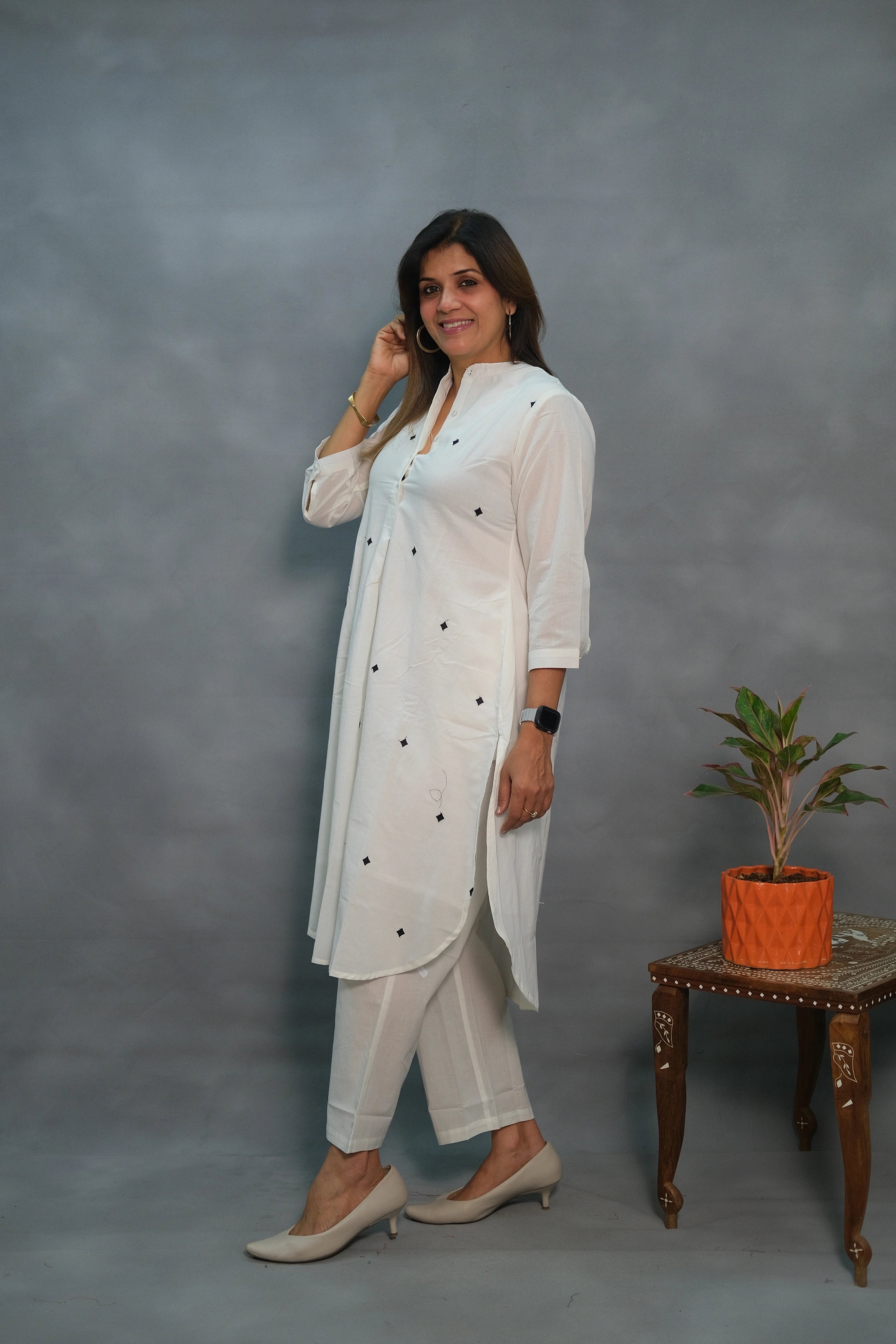 Embroidered Kurta Pant Set with Smocked Back & Lining – Soft Mul Cotton
