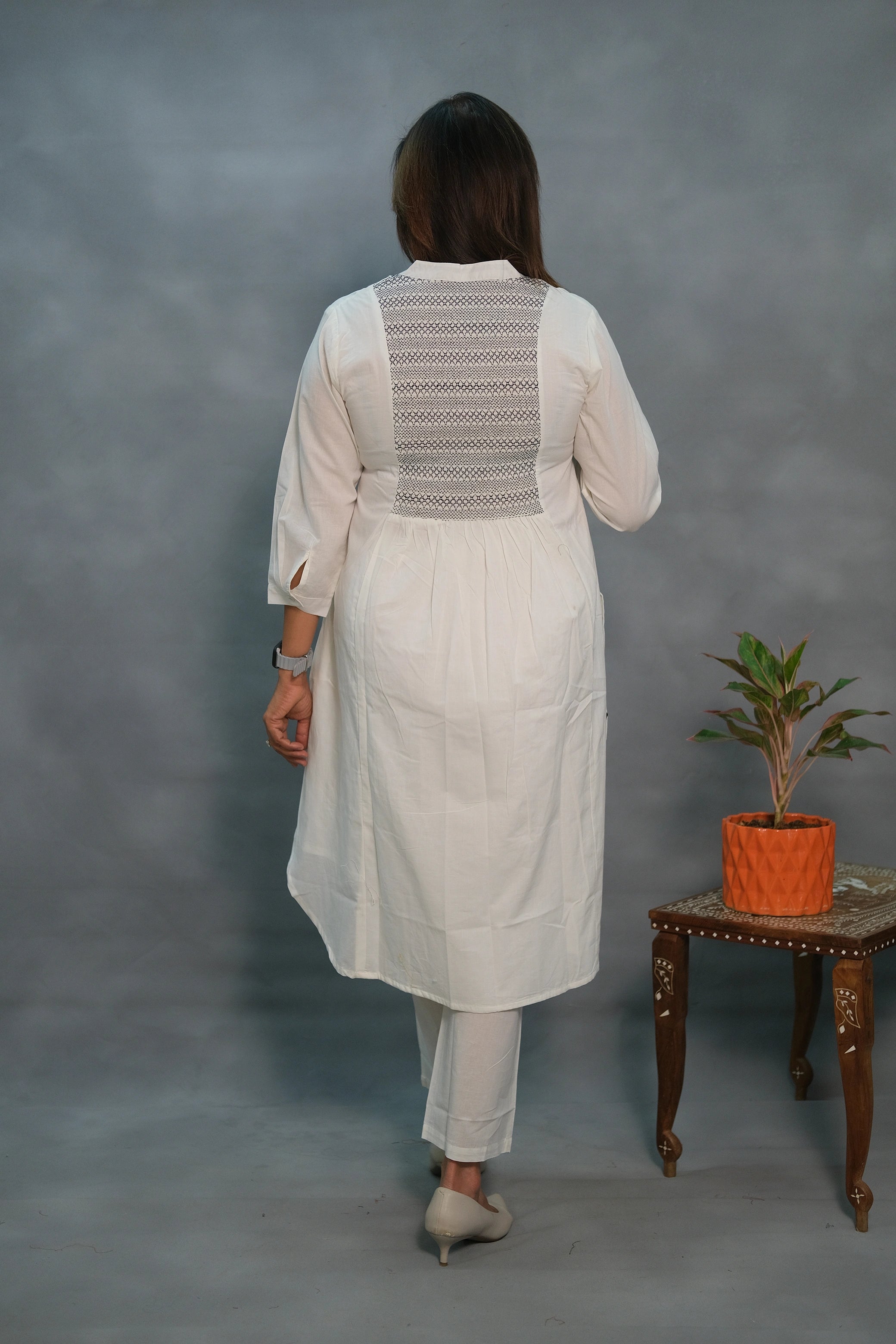 Embroidered Kurta Pant Set with Smocked Back & Lining – Soft Mul Cotton