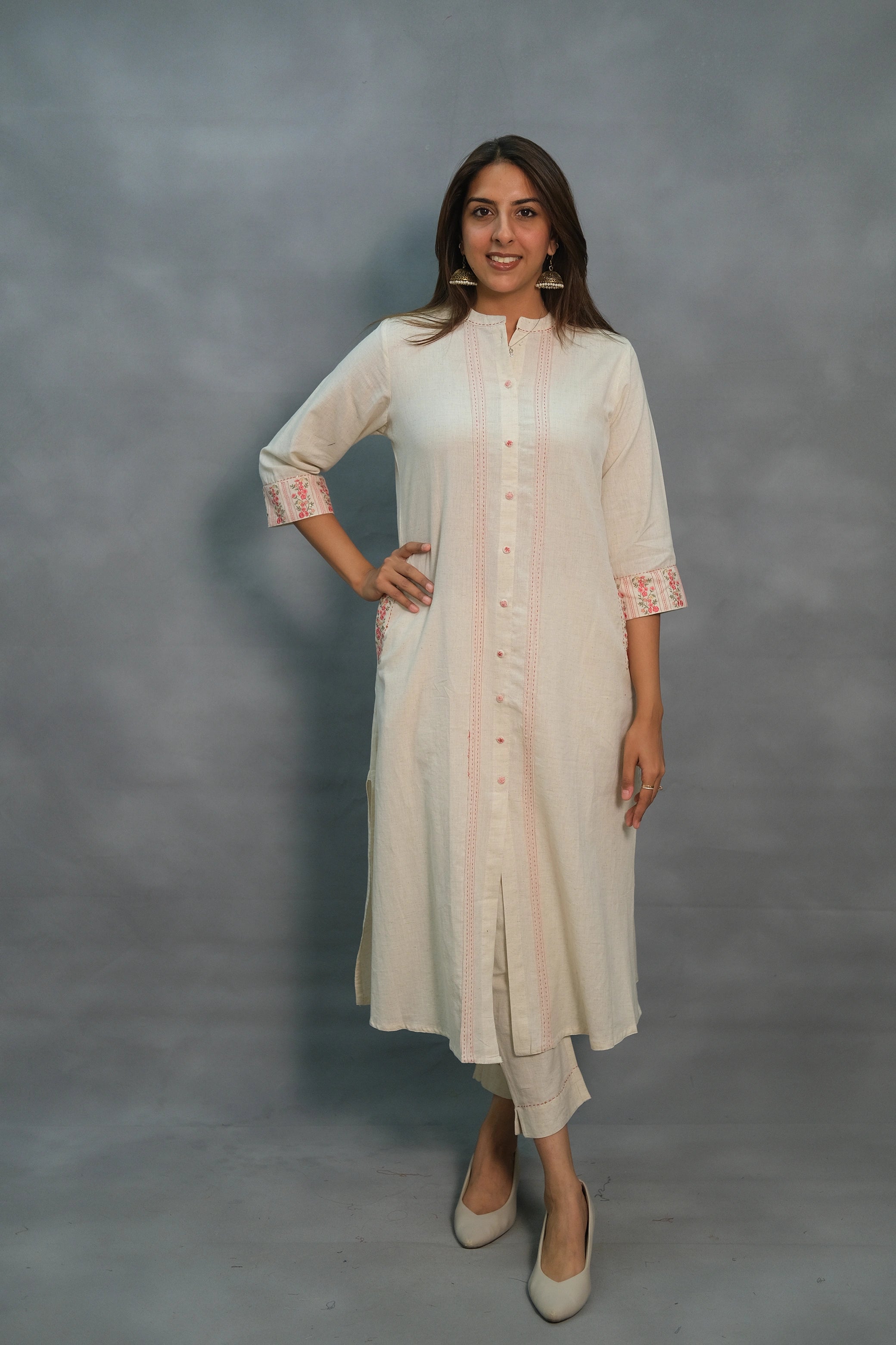 Embroidered Flex Cotton 2-Piece Set with Pocket Style – Elegant & Comfortable