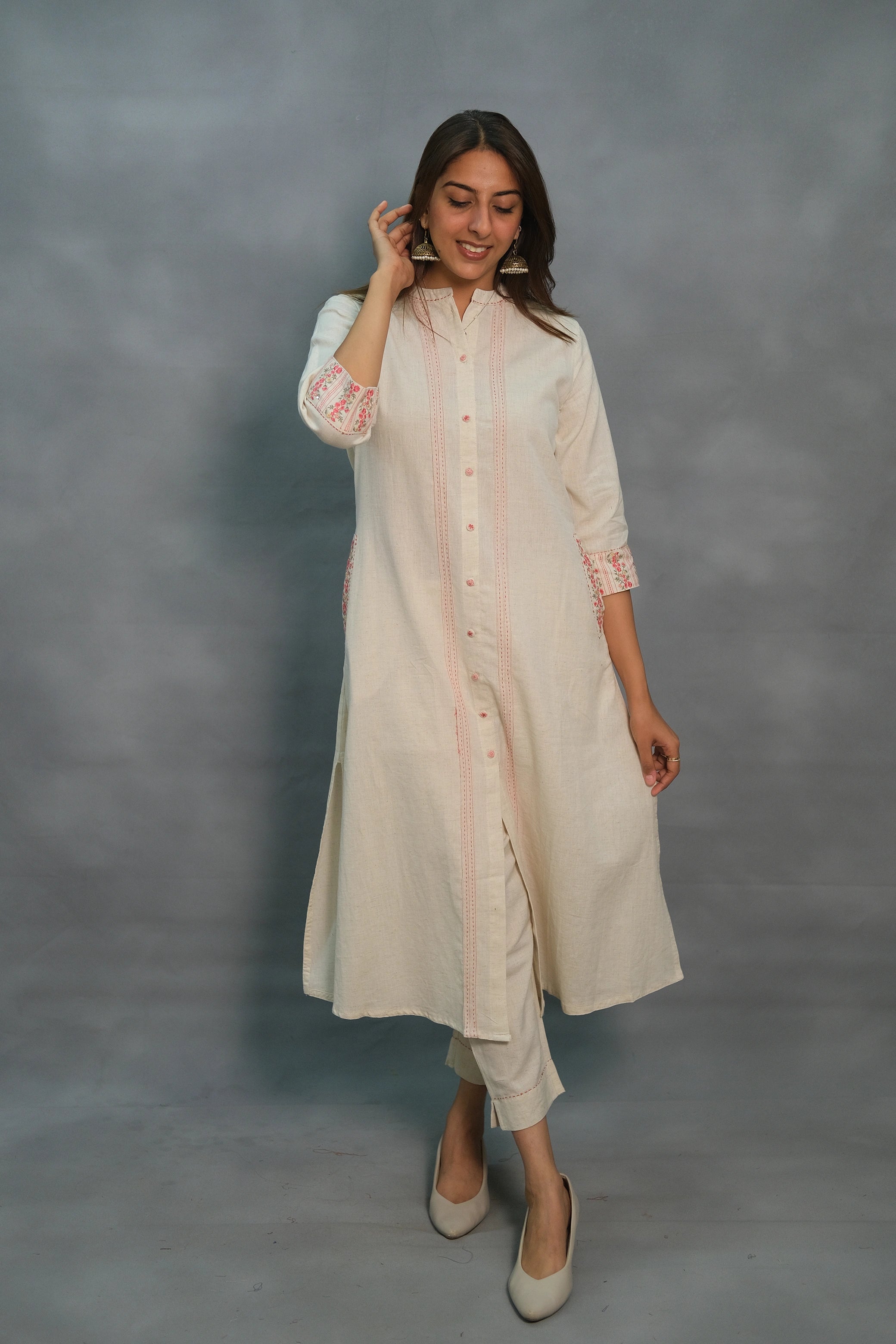 Embroidered Flex Cotton 2-Piece Set with Pocket Style – Elegant & Comfortable