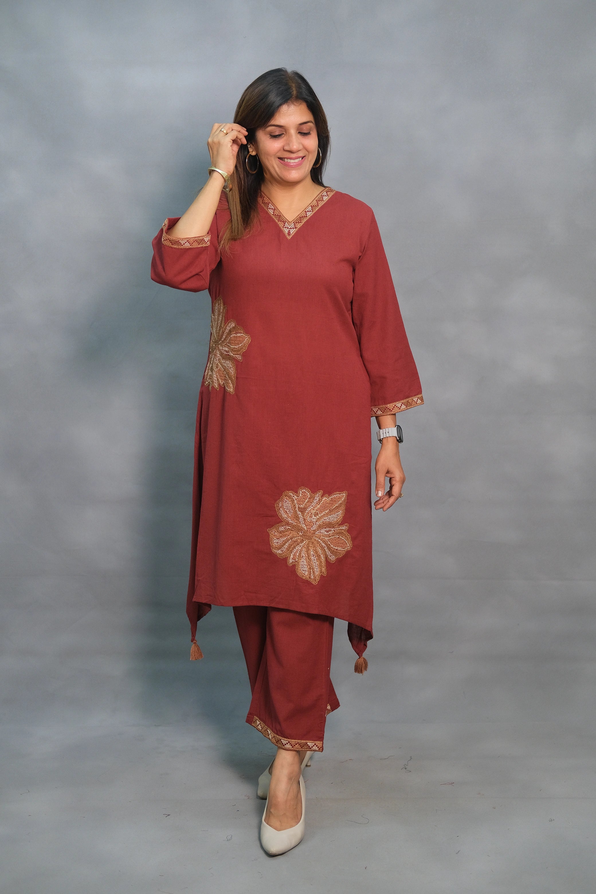 A-Line Kurta Palazzo Set with Tassels – Elegant Flex Cotton Ethnic Wear