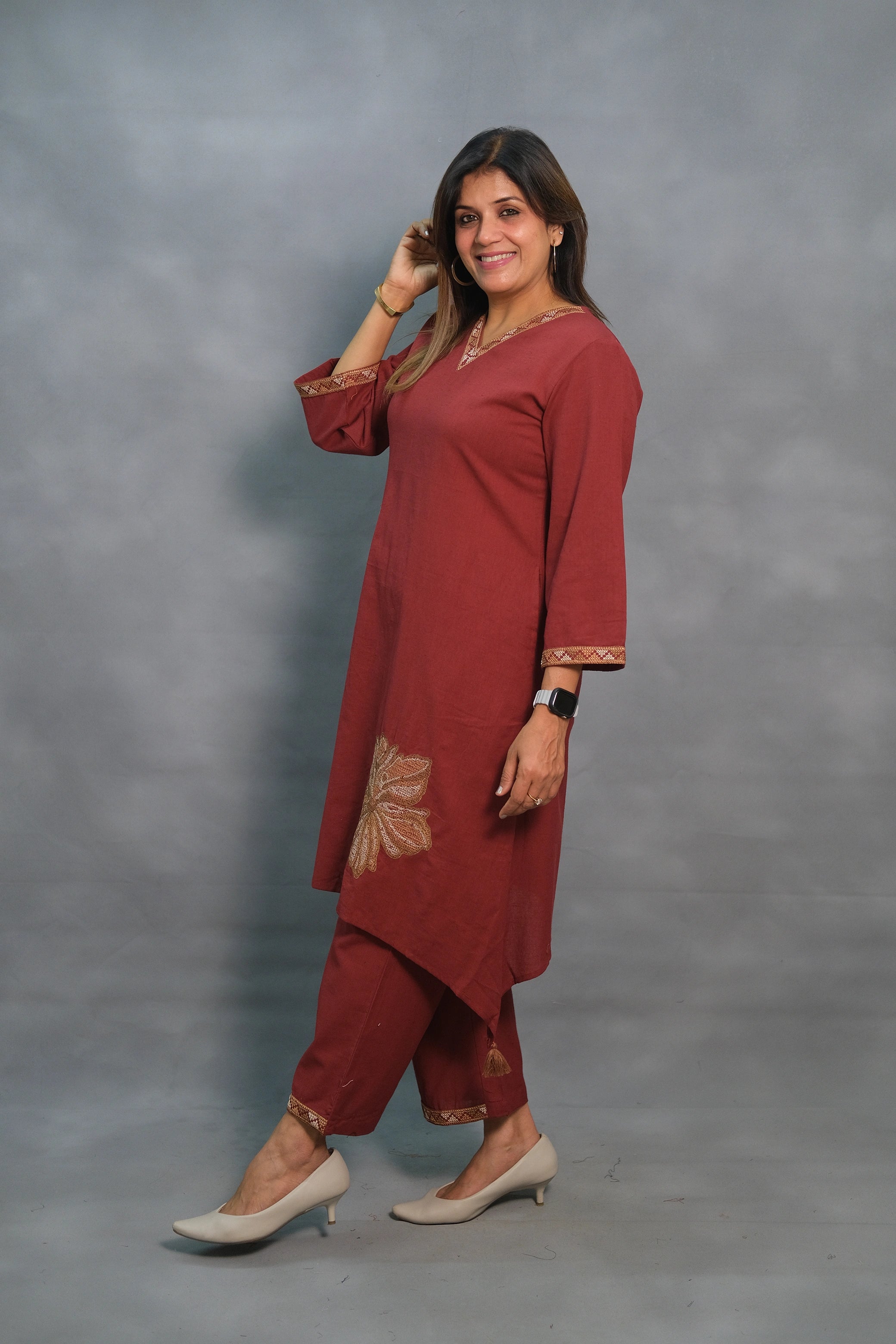 A-Line Kurta Palazzo Set with Tassels – Elegant Flex Cotton Ethnic Wear