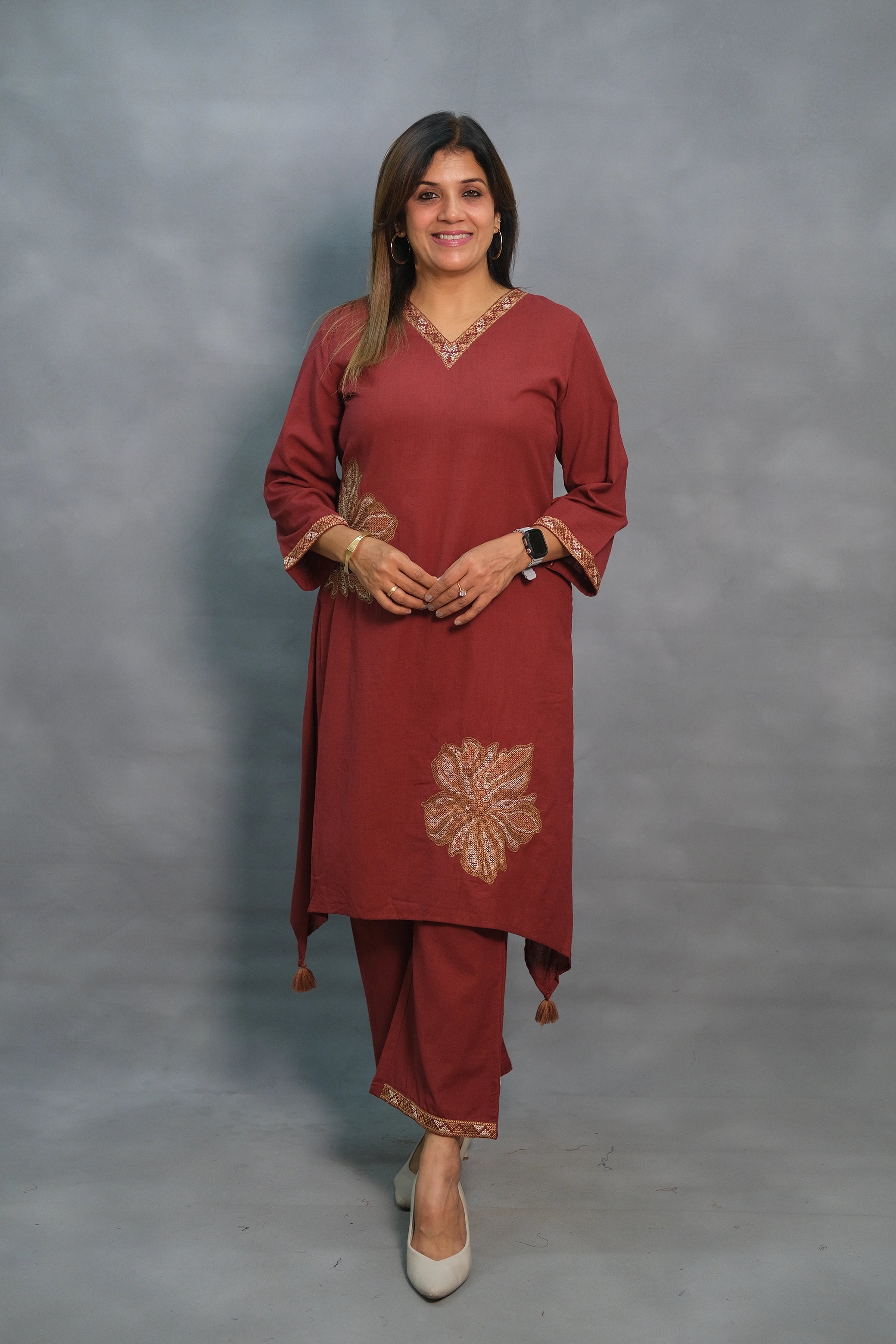 A-Line Kurta Palazzo Set with Tassels – Elegant Flex Cotton Ethnic Wear