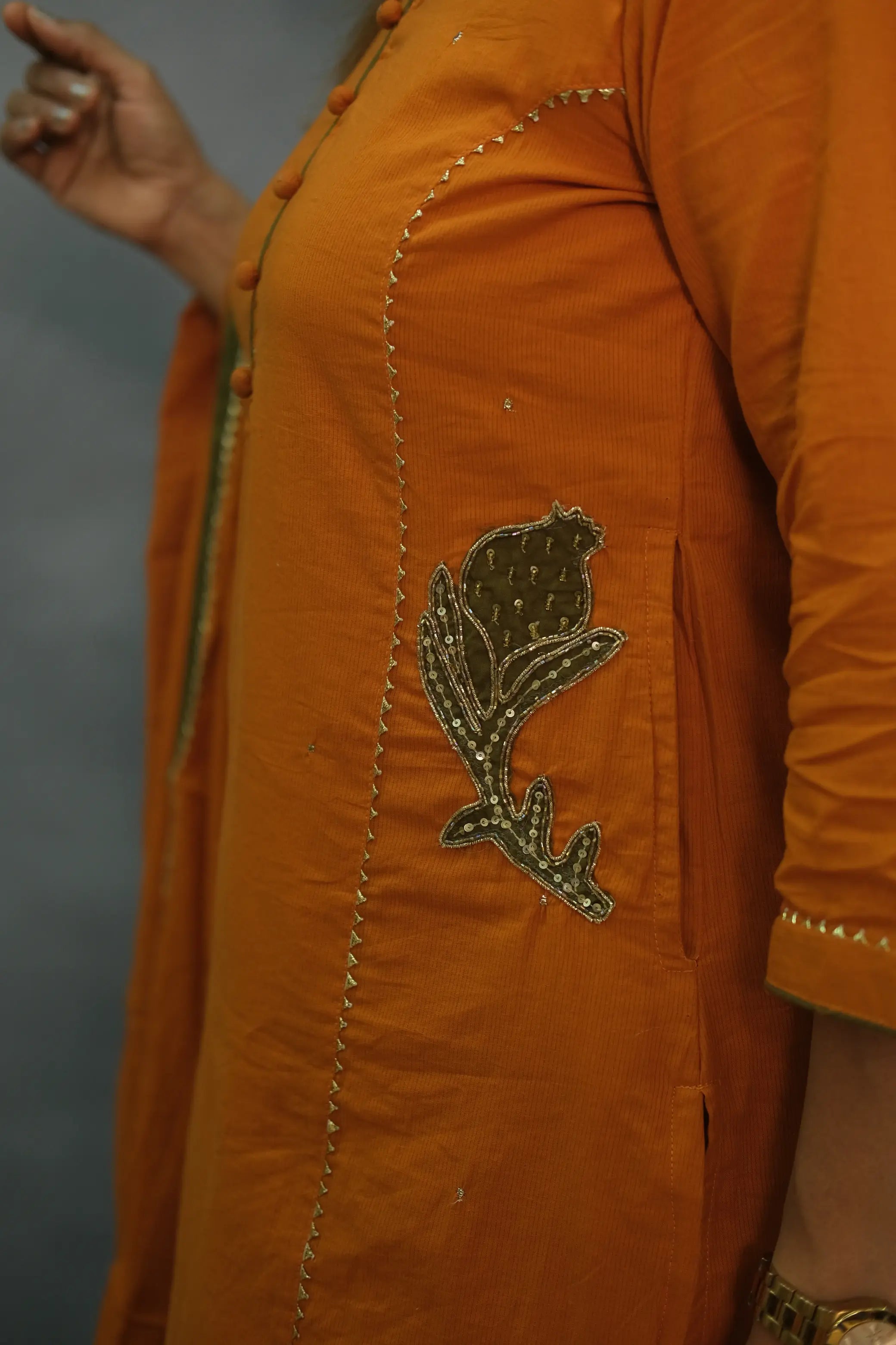 Orange Hand-Embroidered Three-Piece Set with Lining – Premium Festive Wear