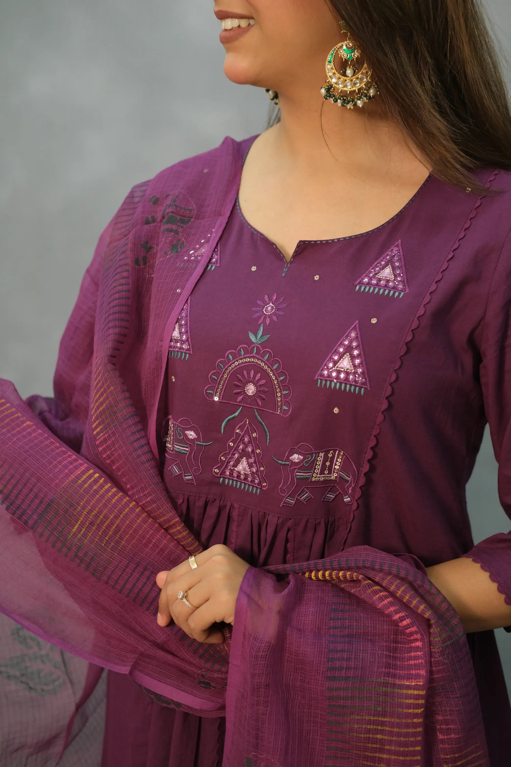 Embroidered A-Line Kurta Pant Set with Dupatta – Graceful Mul Cotton Ensemble