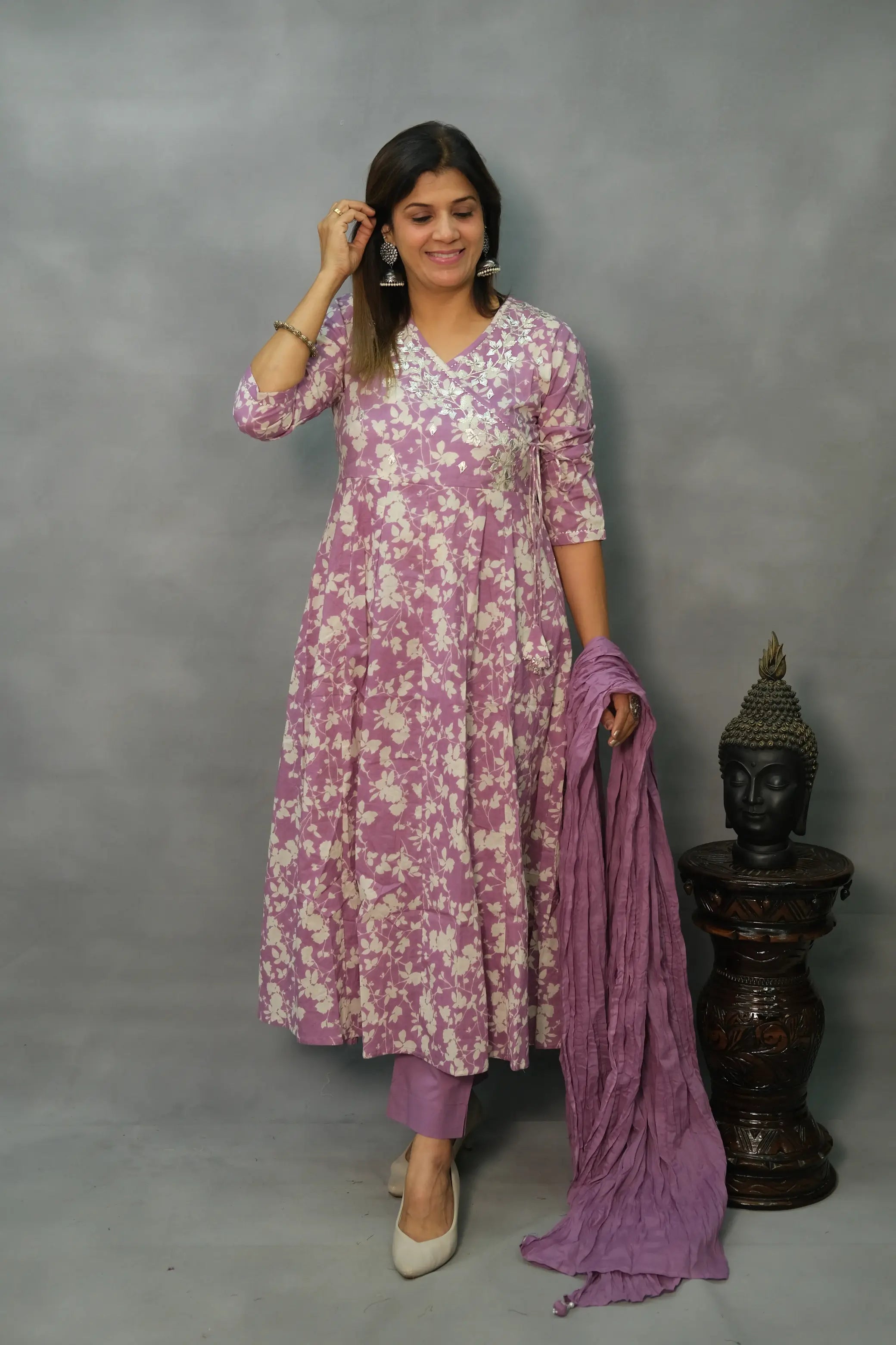 Elegant A-Line Cotton Suit with Gota Patti Work – 3-Piece Ethnic Set
