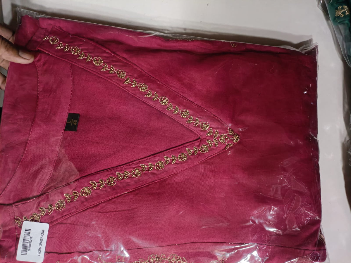 Rouge Pink Embroidered A-Line Kurta Pant & Dupatta Set | Pure Mul Chanderi