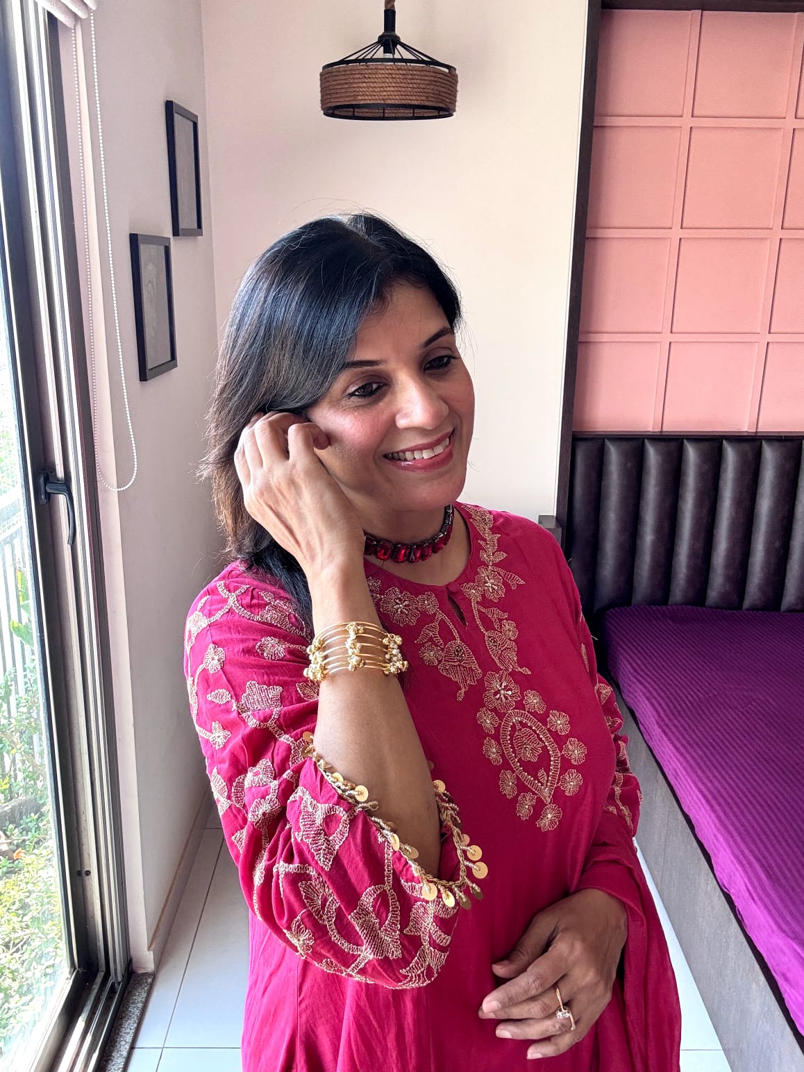 Rouge Pink – Embroidered Stylish Top with Farsi Sarwar Dupatta Set |  Pure banarasi mul Chanderi