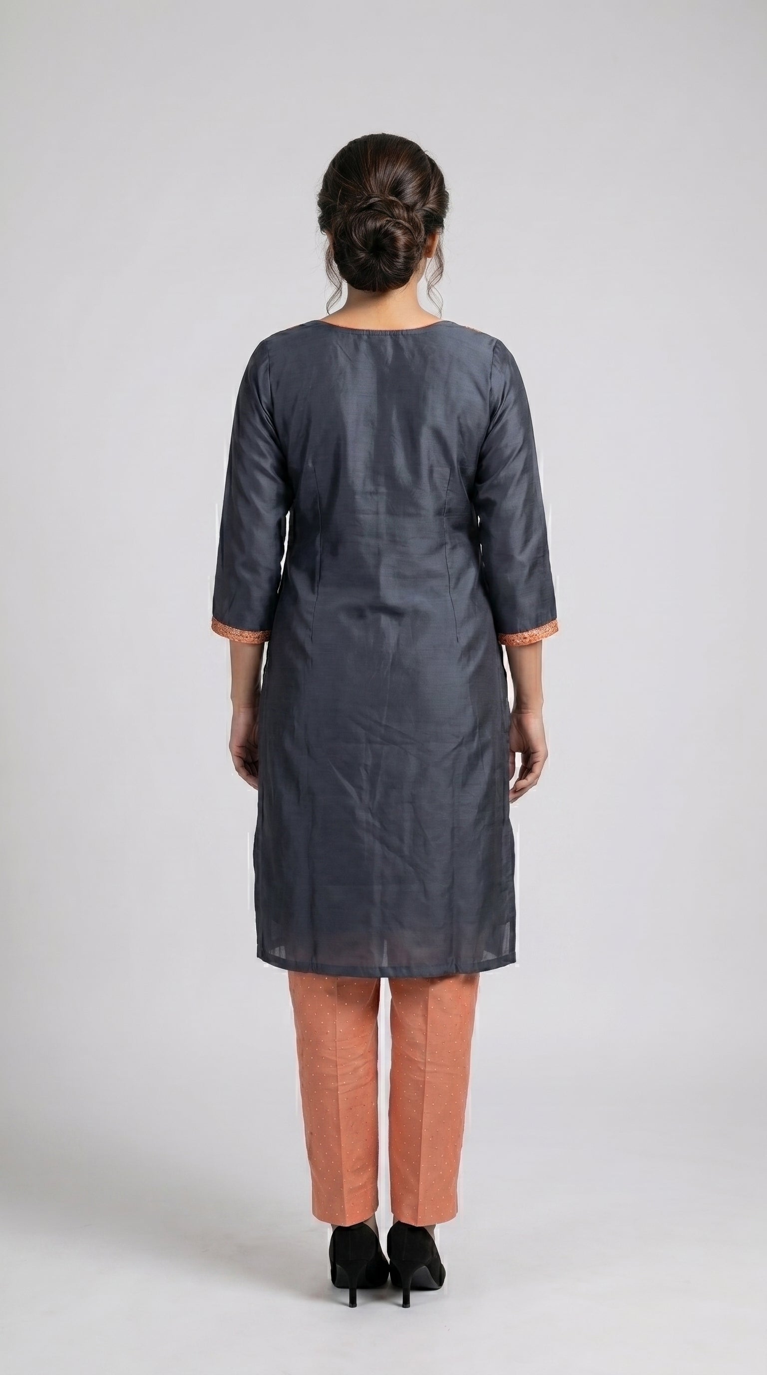 Grey Yoke Work Kurti Pant Set