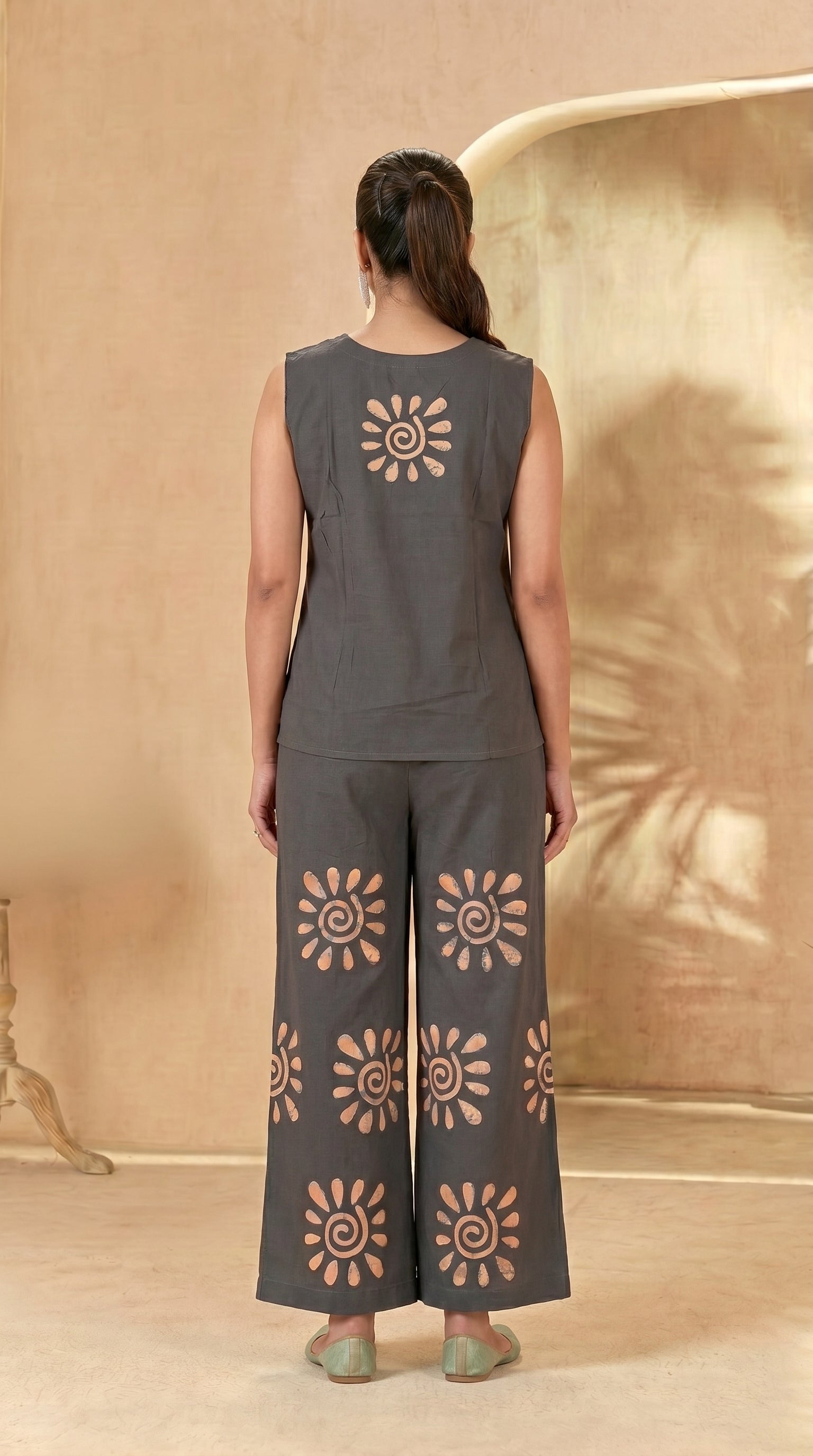 Grey Sleeveless Printed Top & Palazzo Co-Ord Set