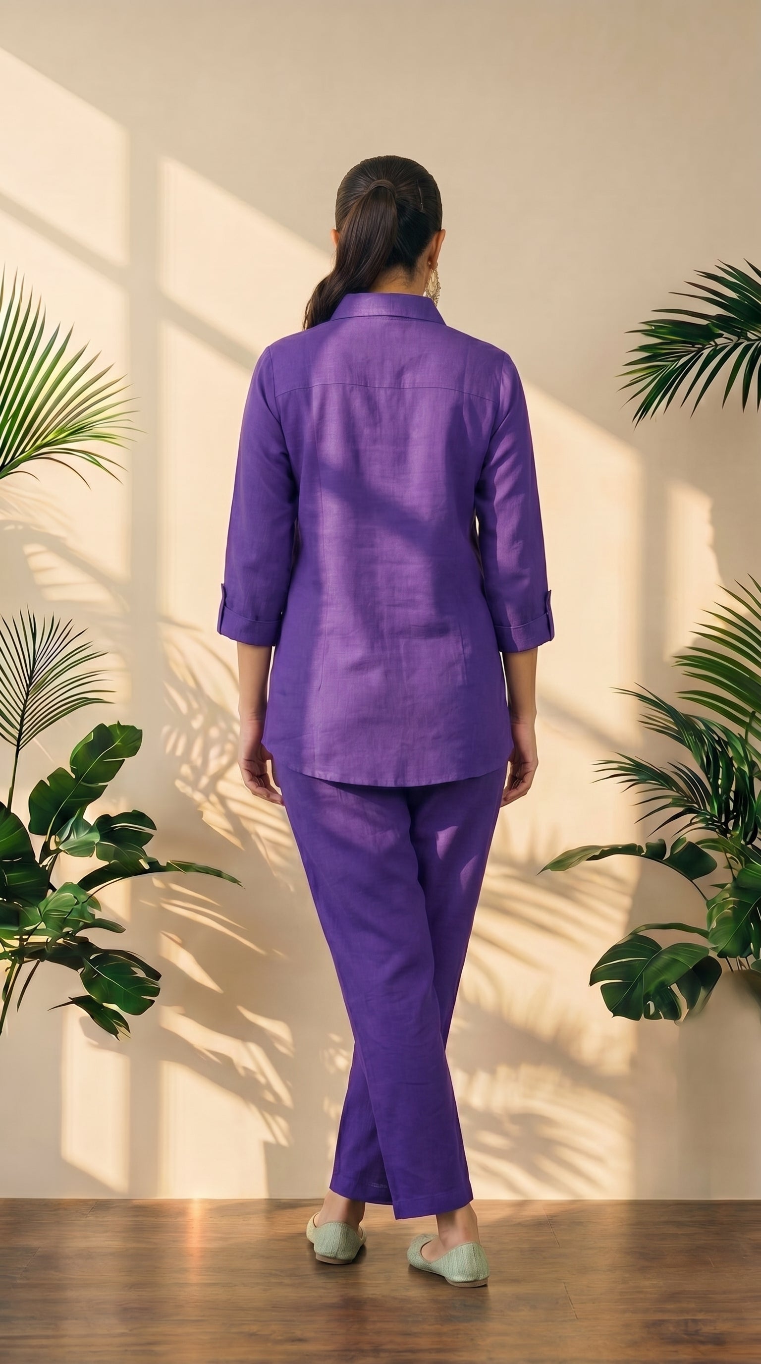 Purple Cotton Shirt & Pant Co-Ord Set