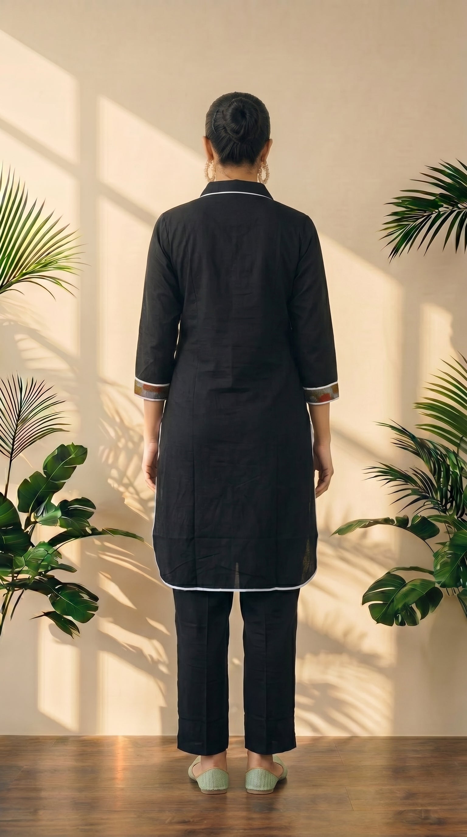 Black Collared Neck Kurta & Pant Co-Ord Set