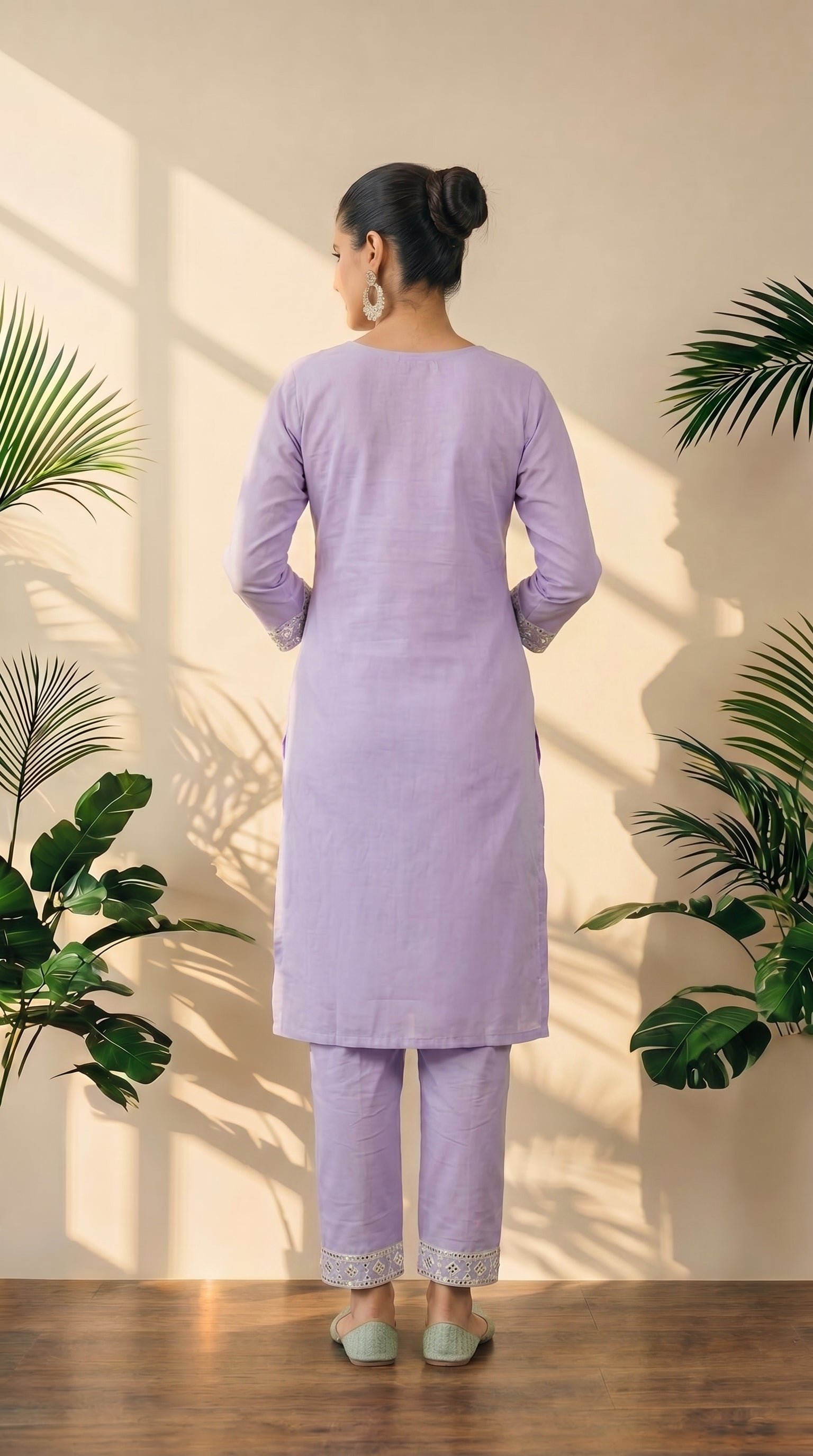 Mul Cotton Lilac Kurti pant Set | Lightweight & Elegant