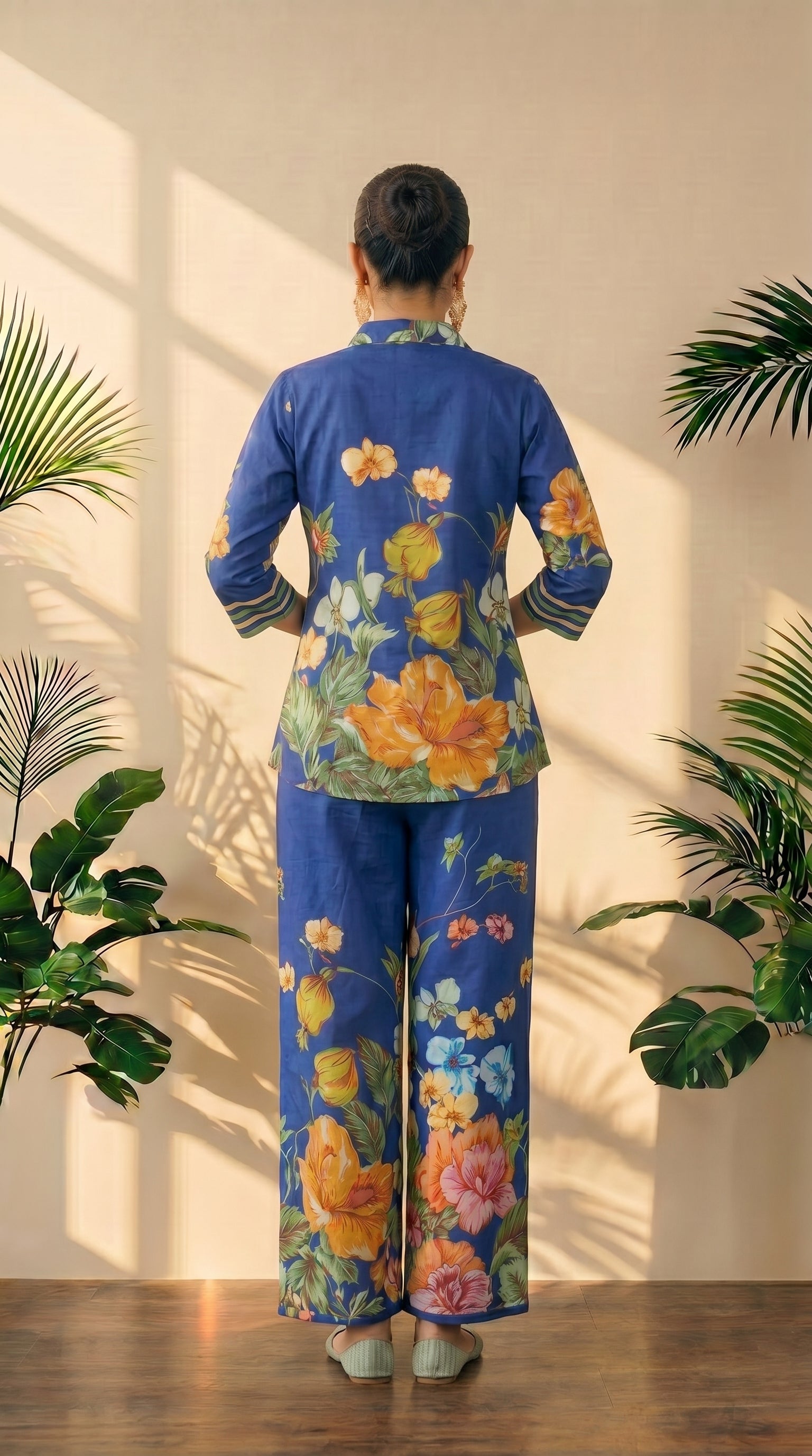 Blue Floral Cotton Co-ord Set | Summer Fresh Look