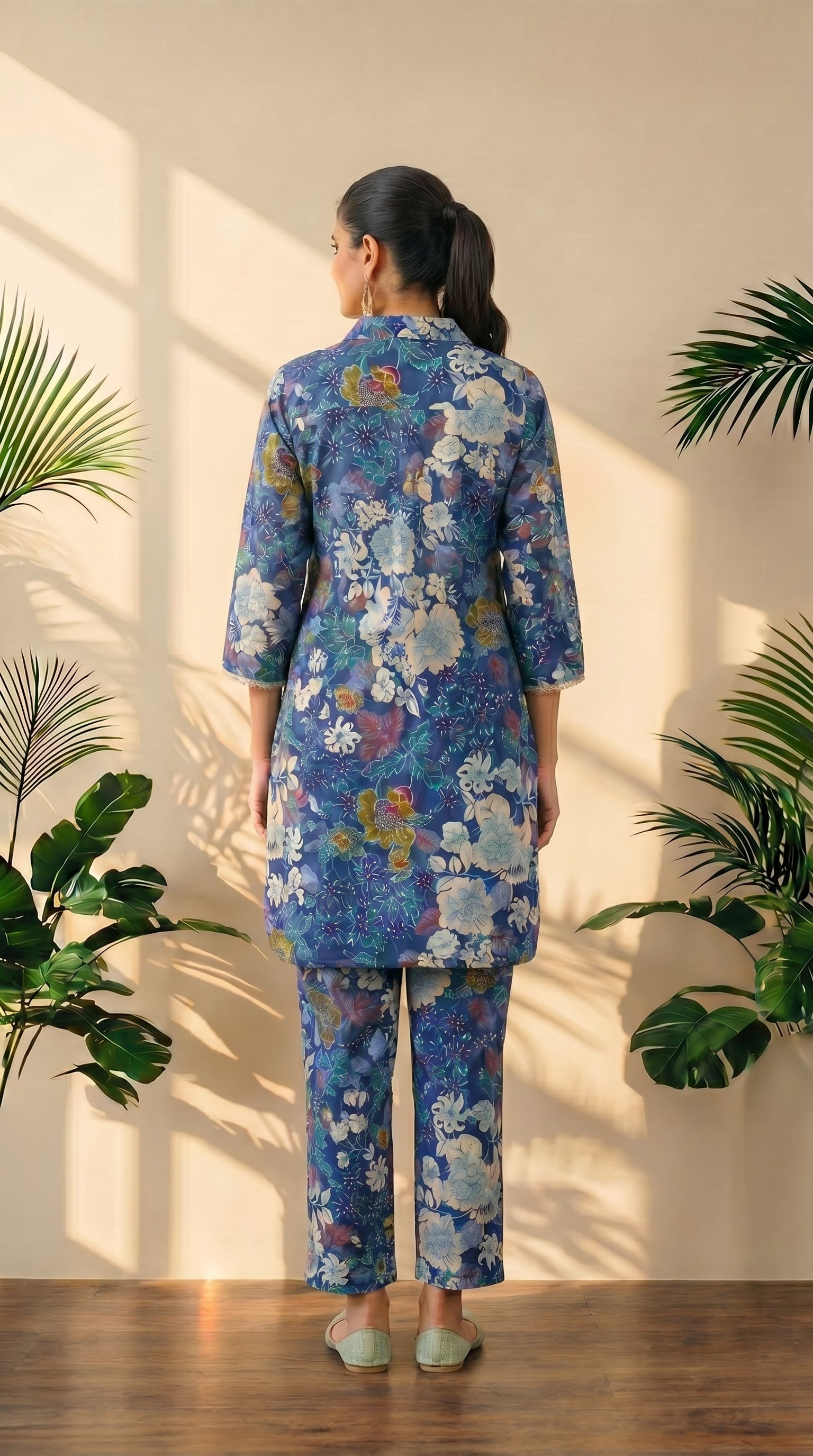 Blue Floral Print Kurta & Pant Co-Ord Set