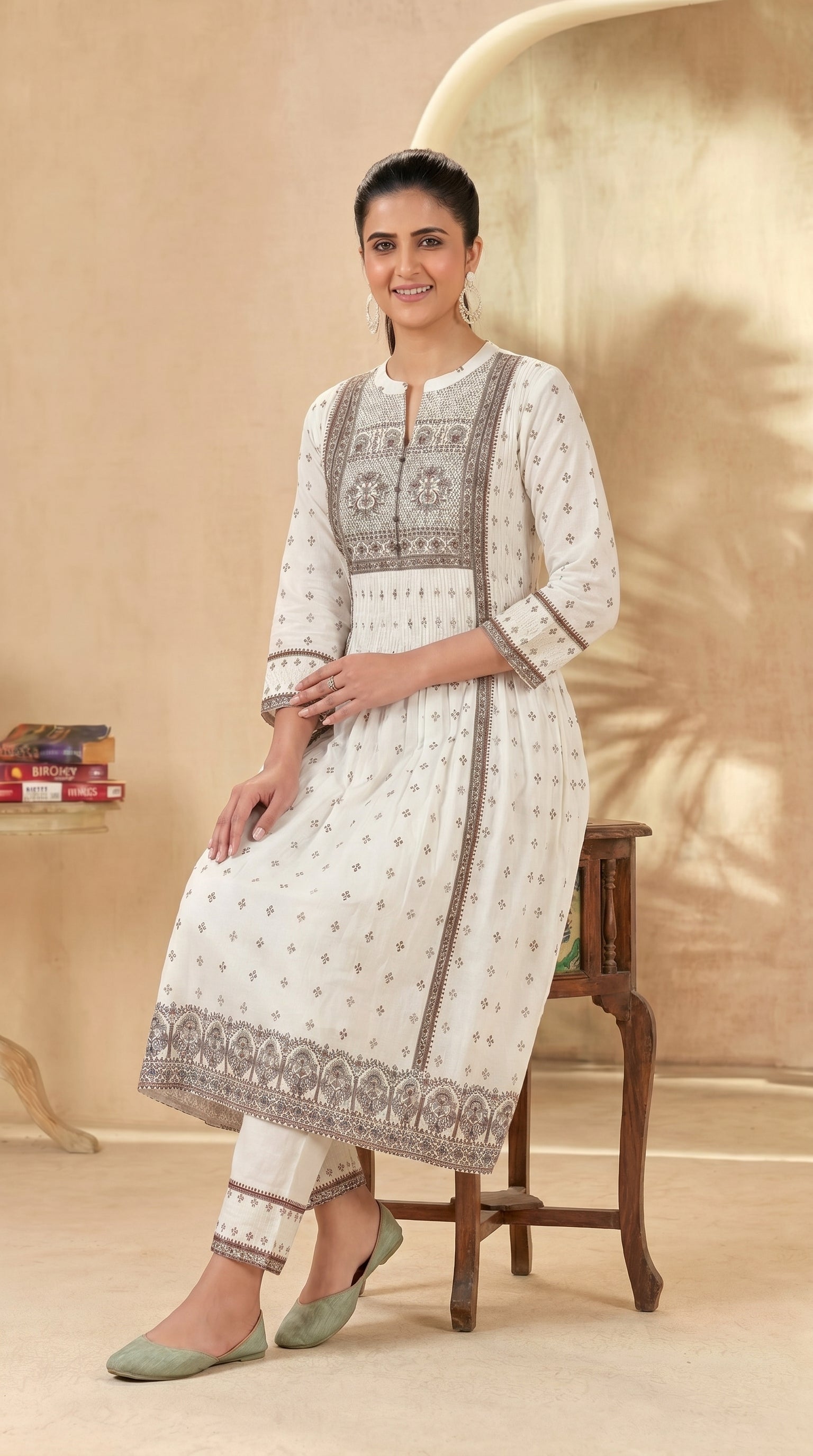 White A-Line Kurti & Harem Pant Set
