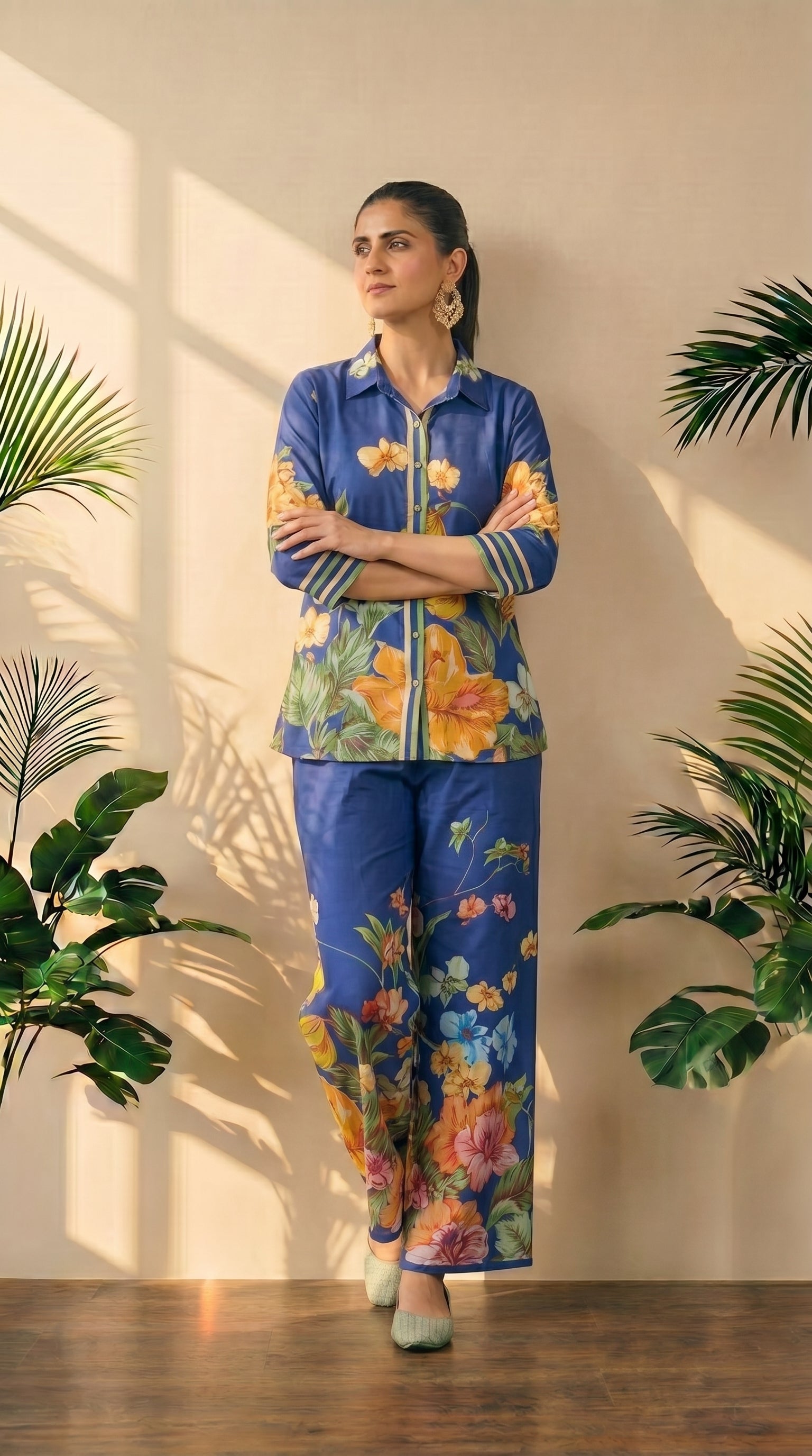 Blue Floral Cotton Co-ord Set | Summer Fresh Look
