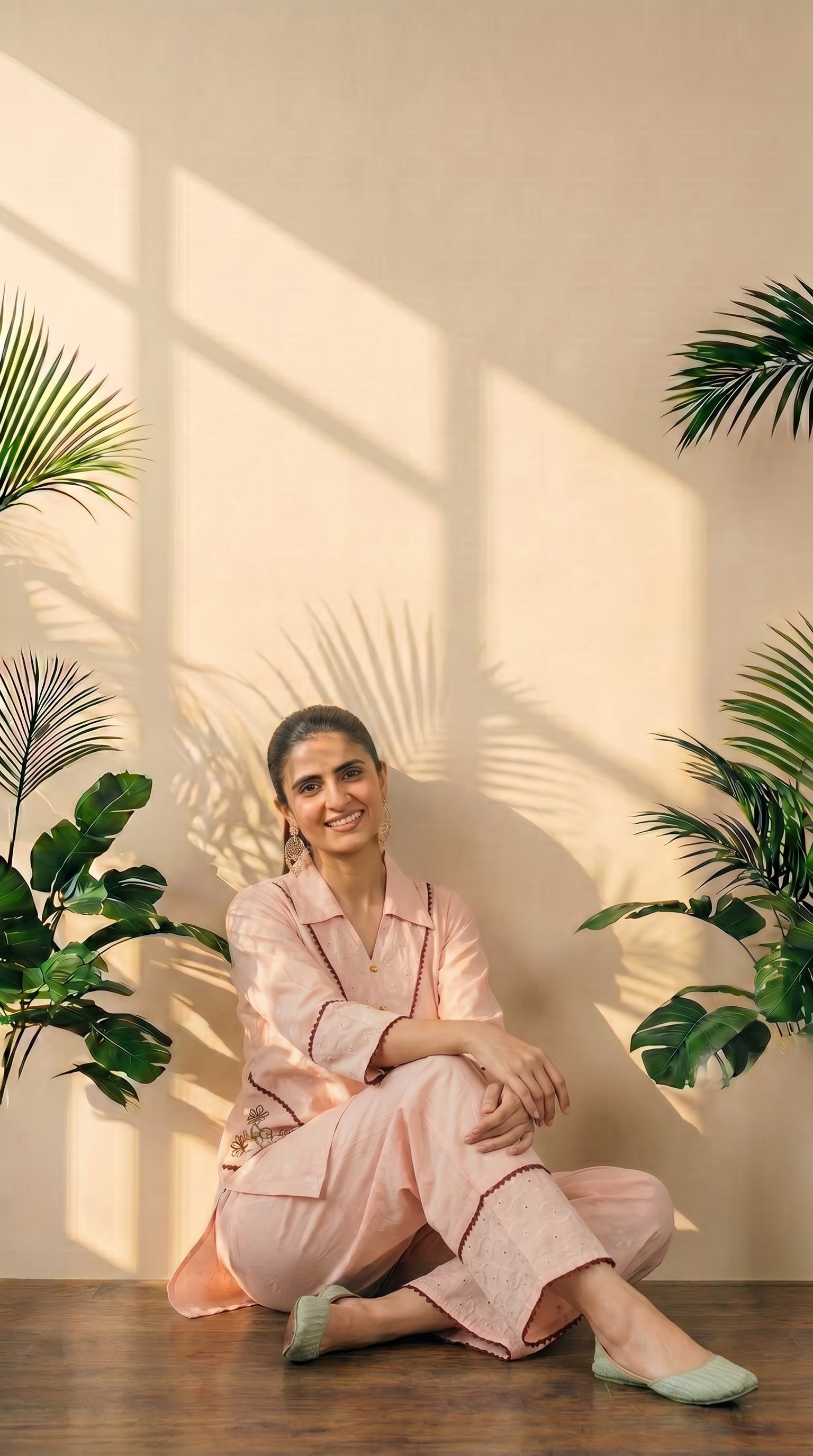Peach Embroidery Work Top & Pant Co-Ord Set