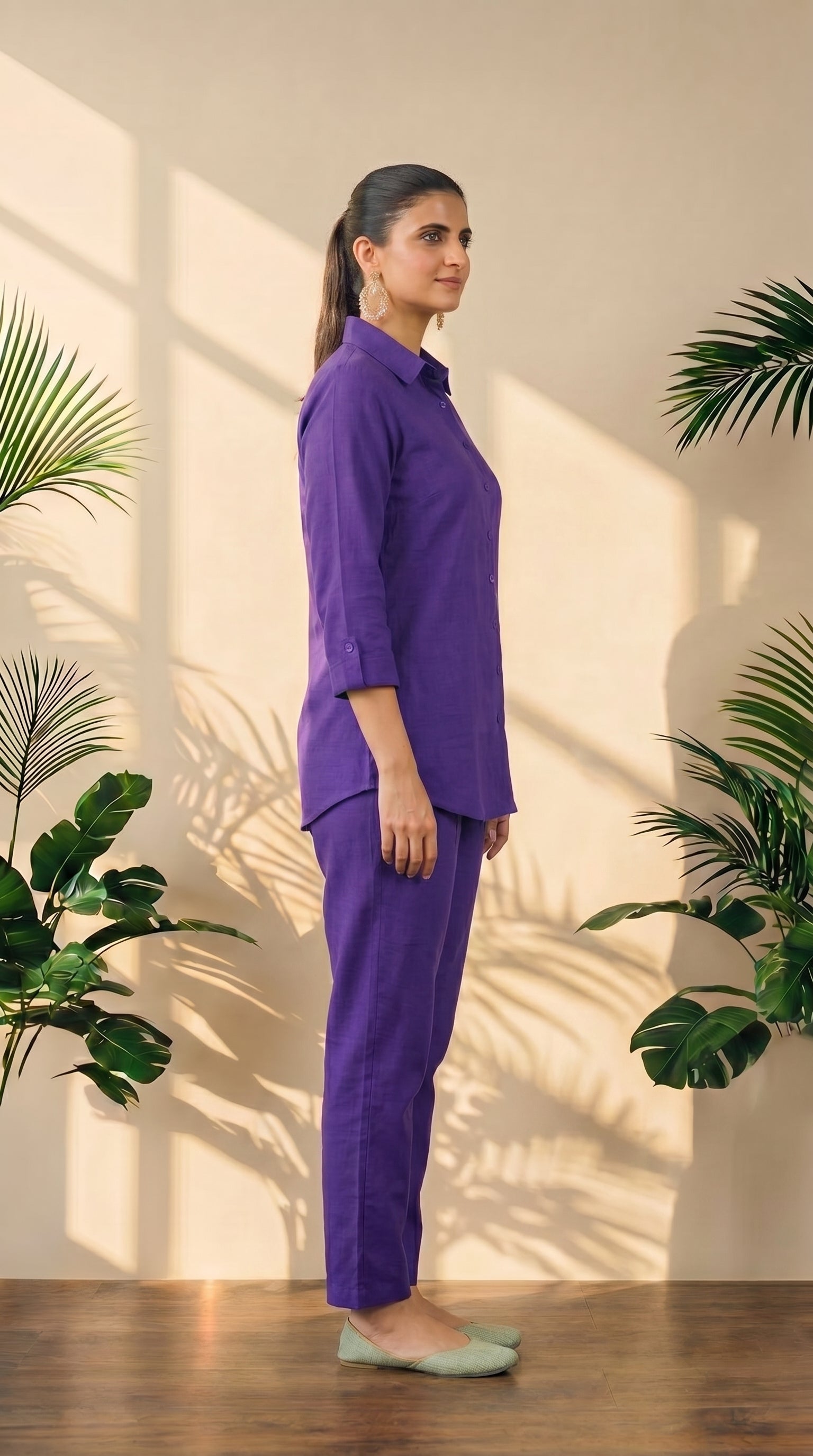 Purple Cotton Shirt & Pant Co-Ord Set