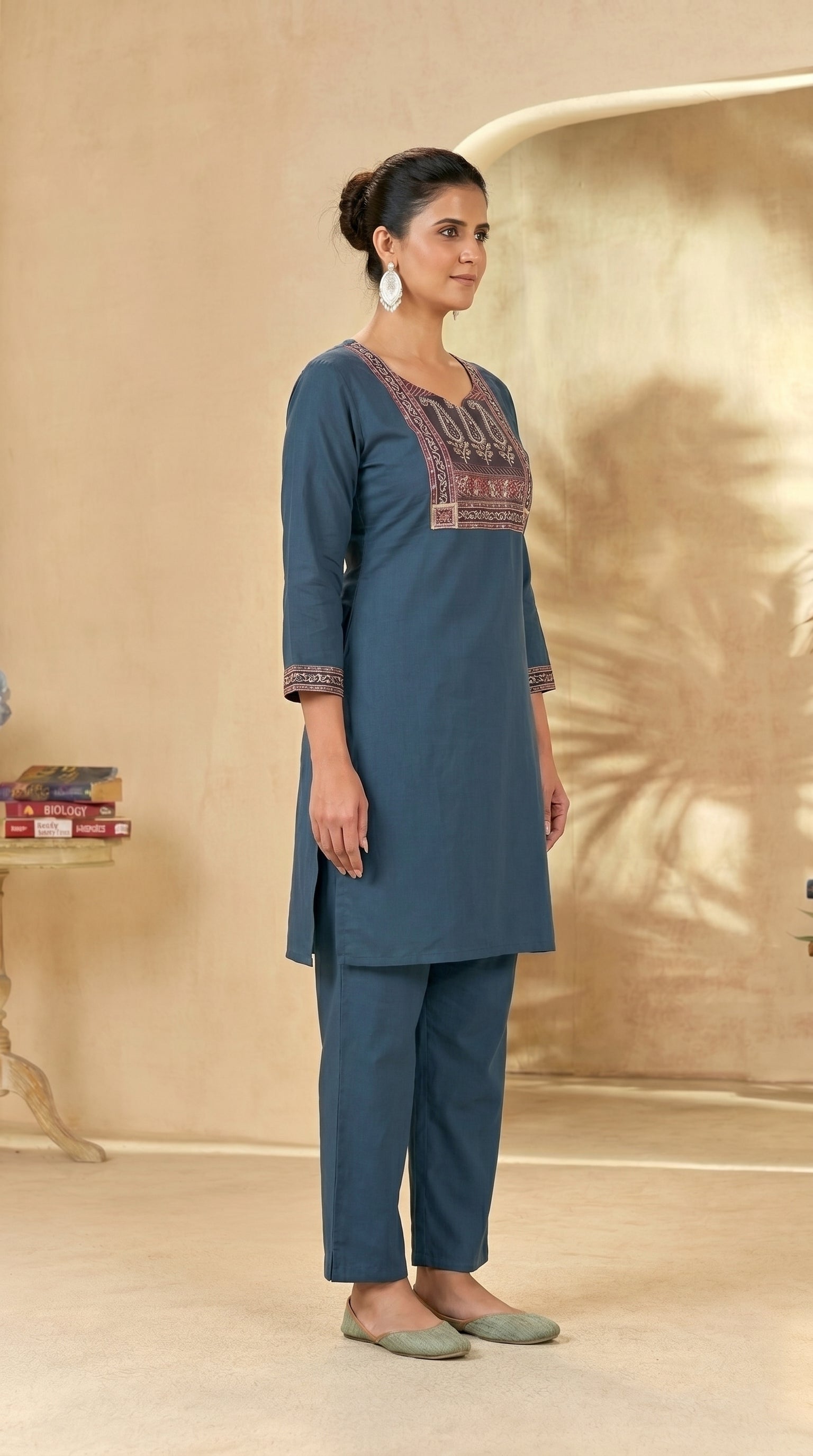 Blue Gamathi Yoke Kurti Pant Set